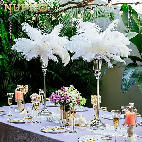 Miniatura 3 de NUPTIO Jarrón de flores para mesa de boda 2 piezas de 26.7 "de alto soporte plateado jarrones de trompeta de metal para decoración de mesa de fiesta