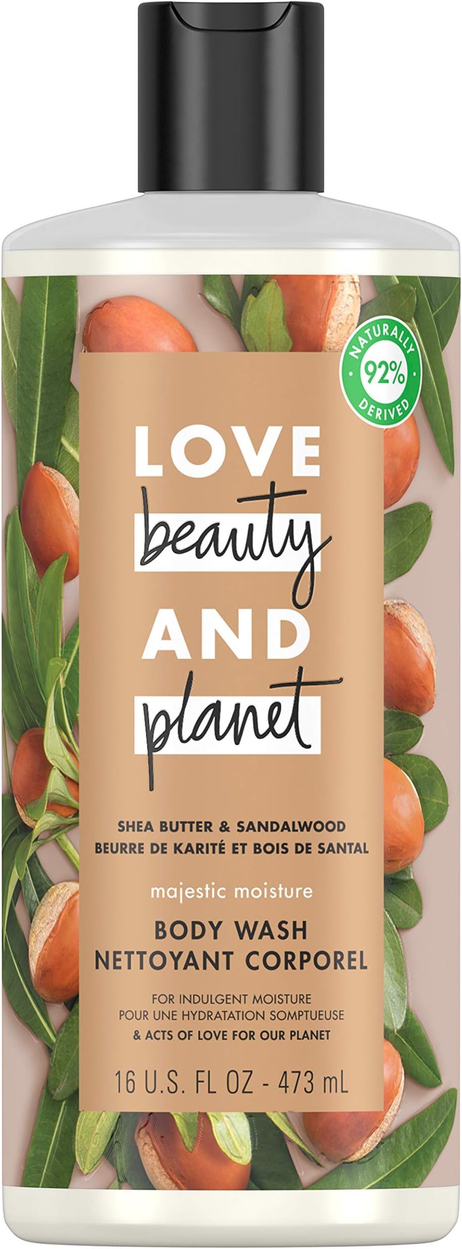 Love Beauty and Planet Majestic Moisture Body Wash for Indulgent Moisture Shea Butter and Sandalwood Vegan, Paraben Free, and Sulfate Free Bodywash 16 oz