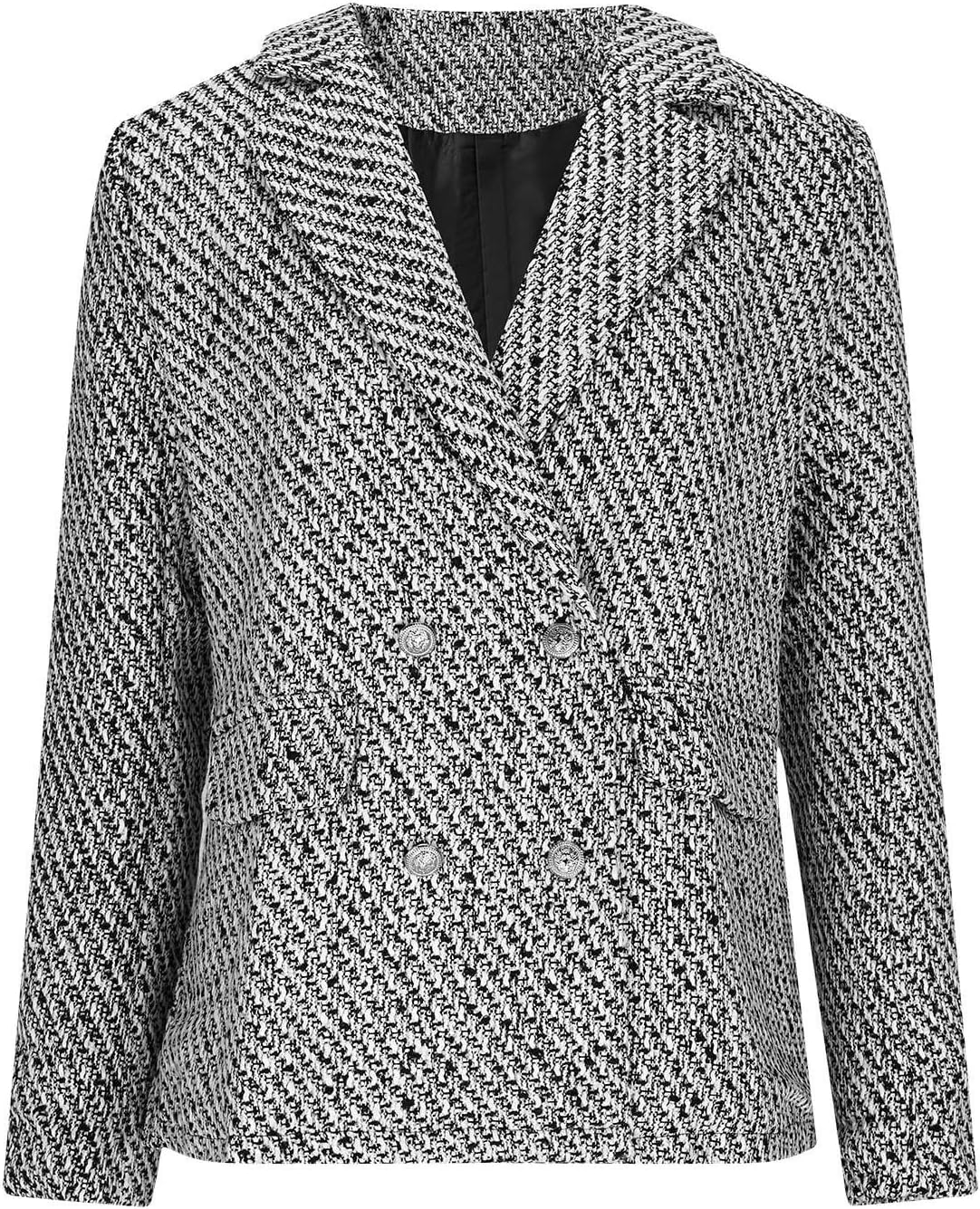 2025 Black Tweed Blazer Jacket:Casual Lapel Long Sleeve Coats with Pockets Elegant Wedding Work Outfits