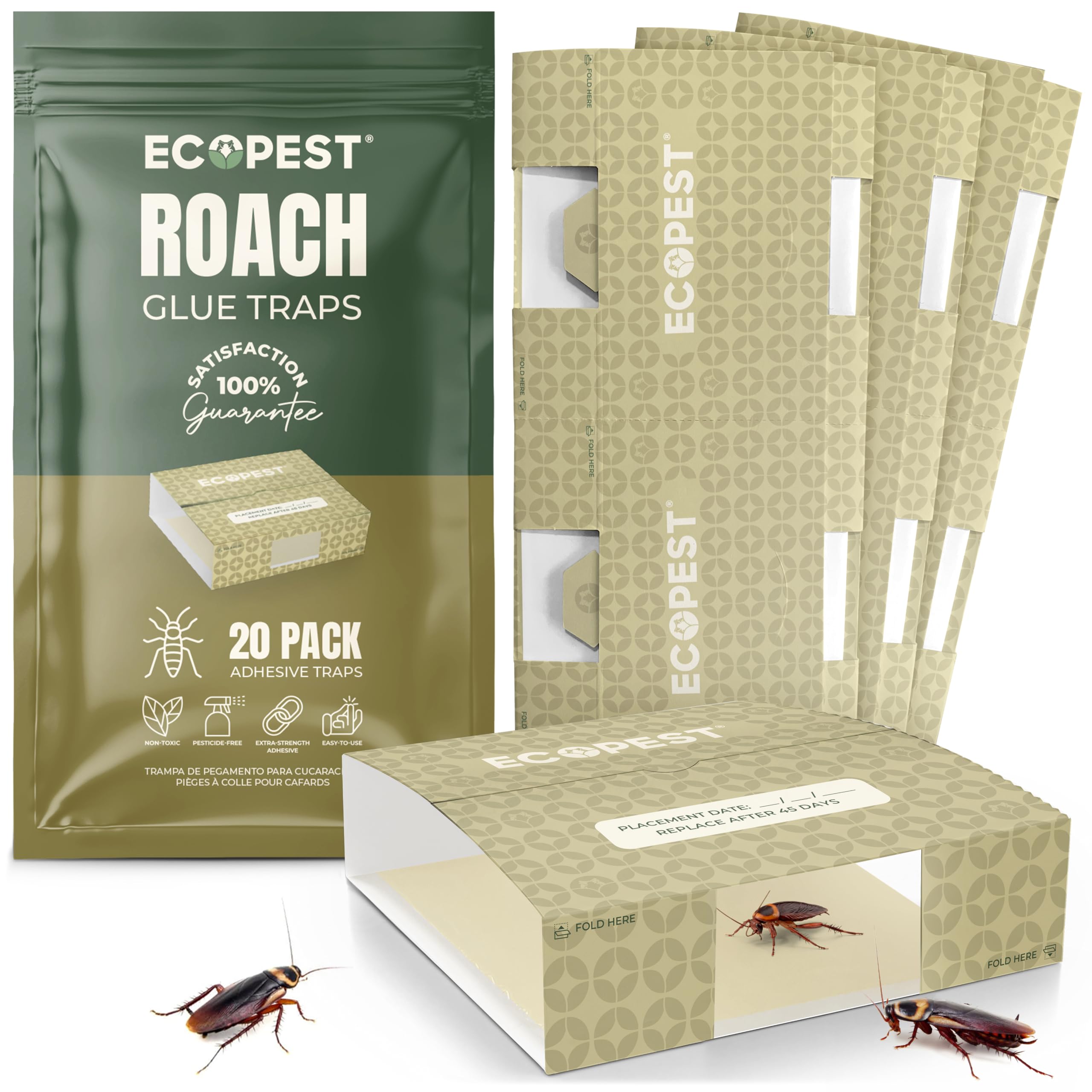 Roach Trap – 20 Pack | Sticky Indoor Glue Traps for Roaches and Other Bugs and Crawling Insects | Adhesive Cockroach Motel, Bait Trap, Monitor, Killer and Detector for Pest Control