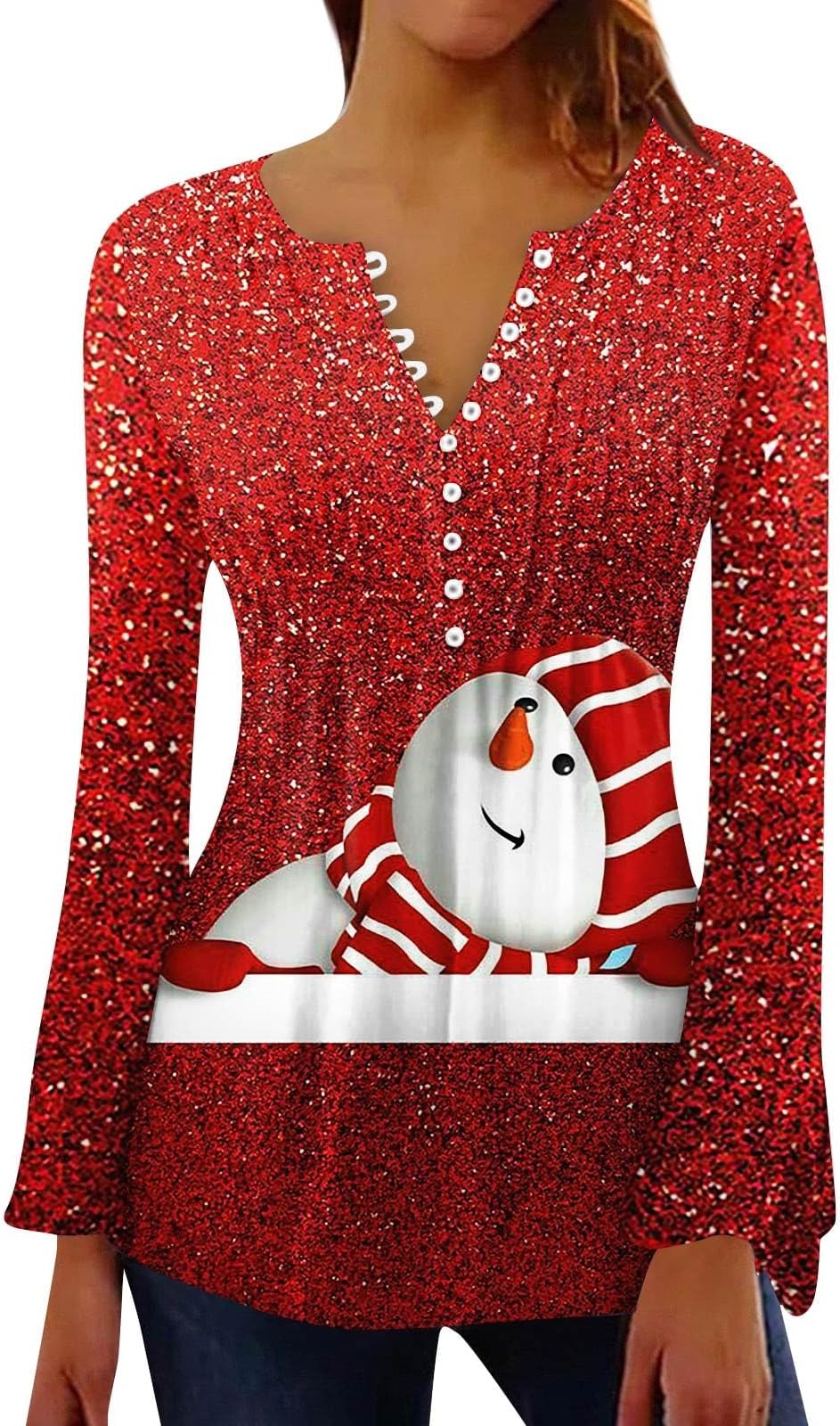 Huazi2 Women'S Holiday Snowman Christmas 3D Digital Printing Cute Tunic Pullover Tops Casual Long Sleeve Crewneck Sweatshirt