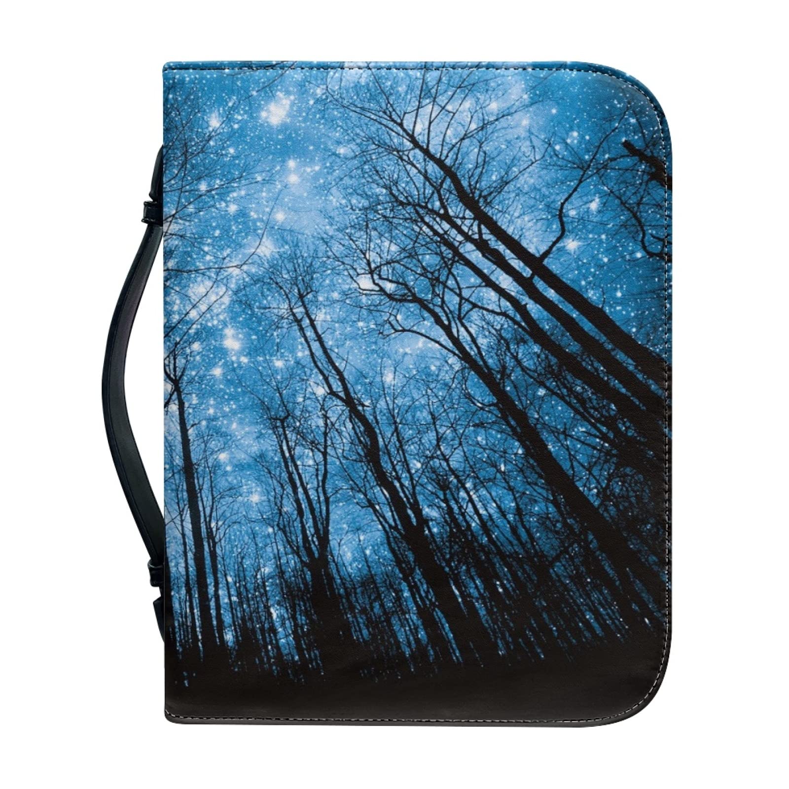 Kuiaobaty Starry Forest Book Cover Case for Bible,Novel,Book, Stars Night Book Sleeve Case, Leather Carrying Church Bag with Pen Pockets — image 1