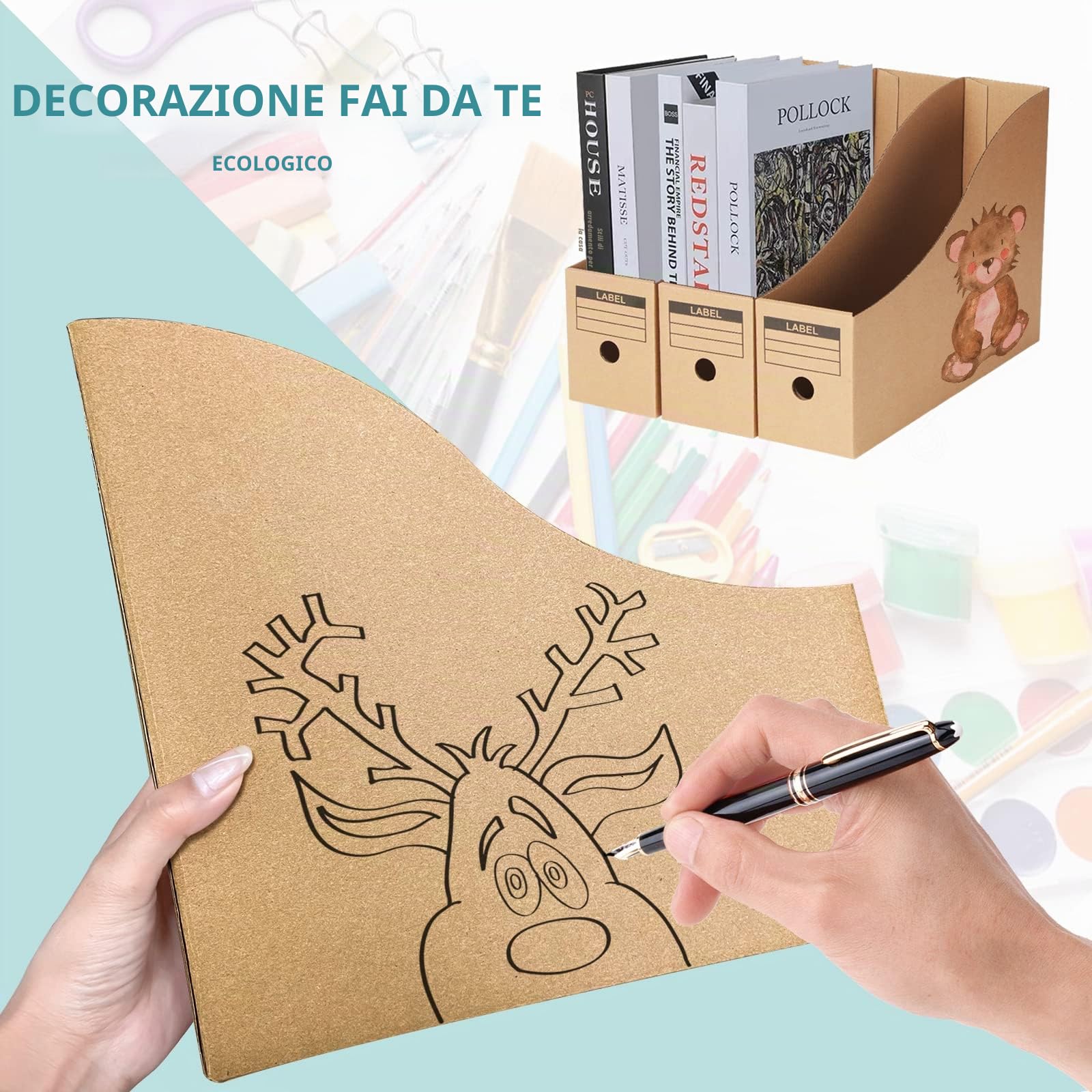 10 Pezzi Portariviste Cartone A4, Porta Documenti Con Etichette, Organizer Scrivania Ufficio per Ancelleria, Archivi (10)