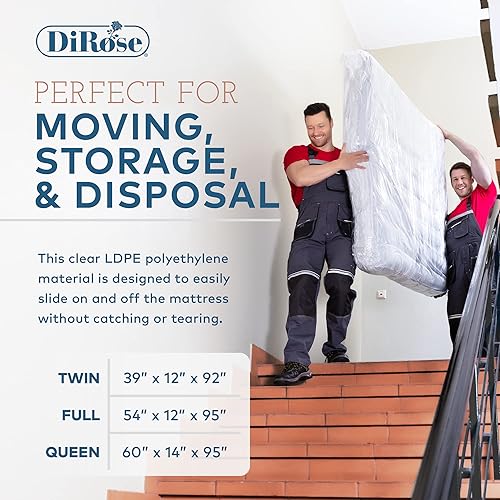 Miniatura 5 de DiRose - Bolsa de almacenamiento de colchón, paquete de 2 fundas de plástico grueso de tamaño matrimonial, transporte, eliminación y protector