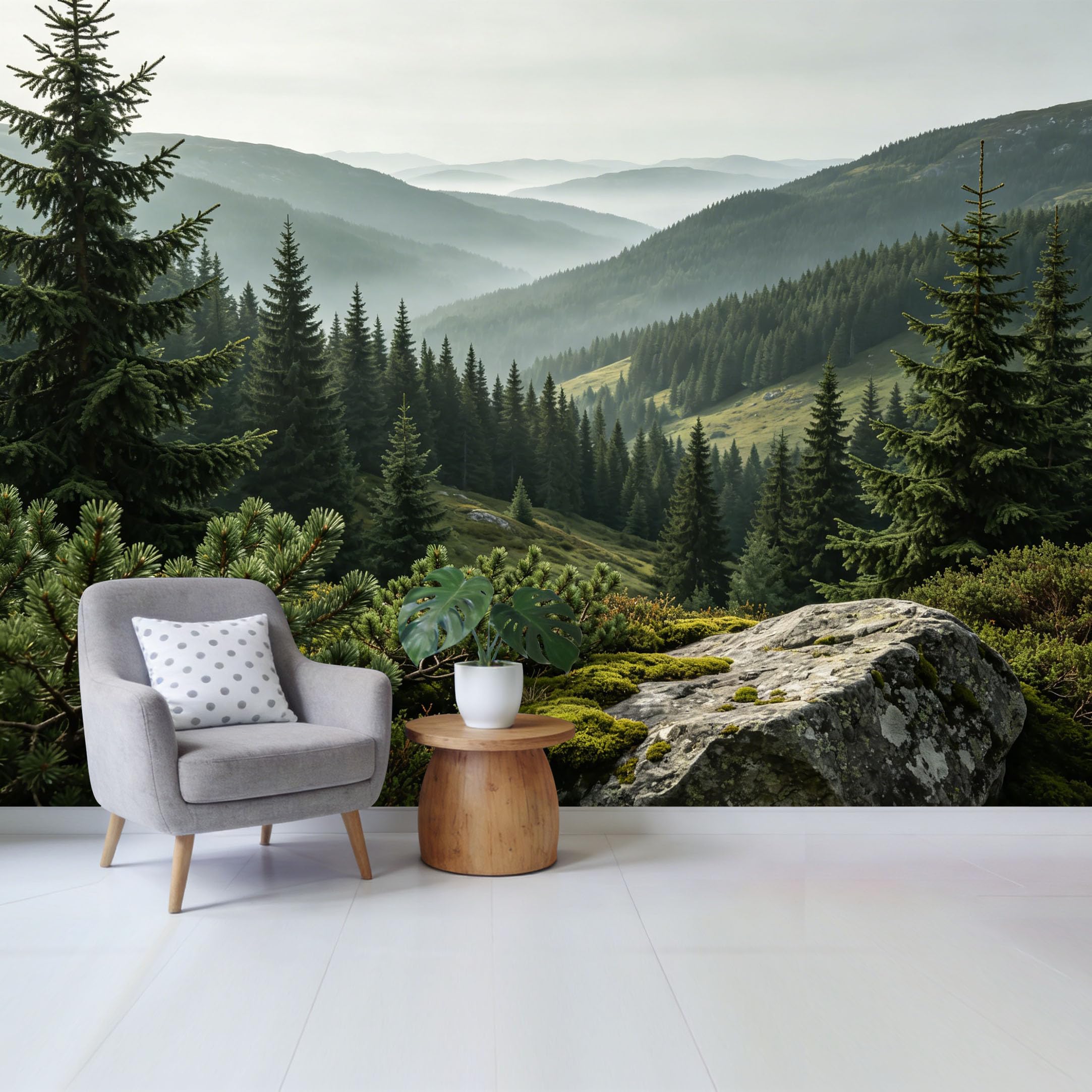 Qzlithotic Yq2605250897 Custom Size Wall Mural Misty Mountain Pine Forest Landscape Scenic Nature View Selfadhesive Wall Fabric Removable Wallpaper For Home Office Decor