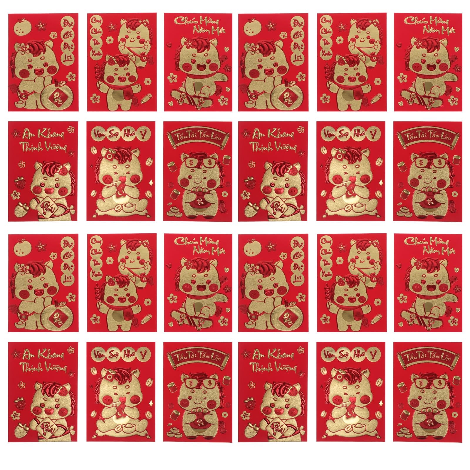 DOITOOL 360piezas Sobres Rojos Año del Caballo Bonitos Sobres Li Xi Chinos para Decoraciones del Año Lunar