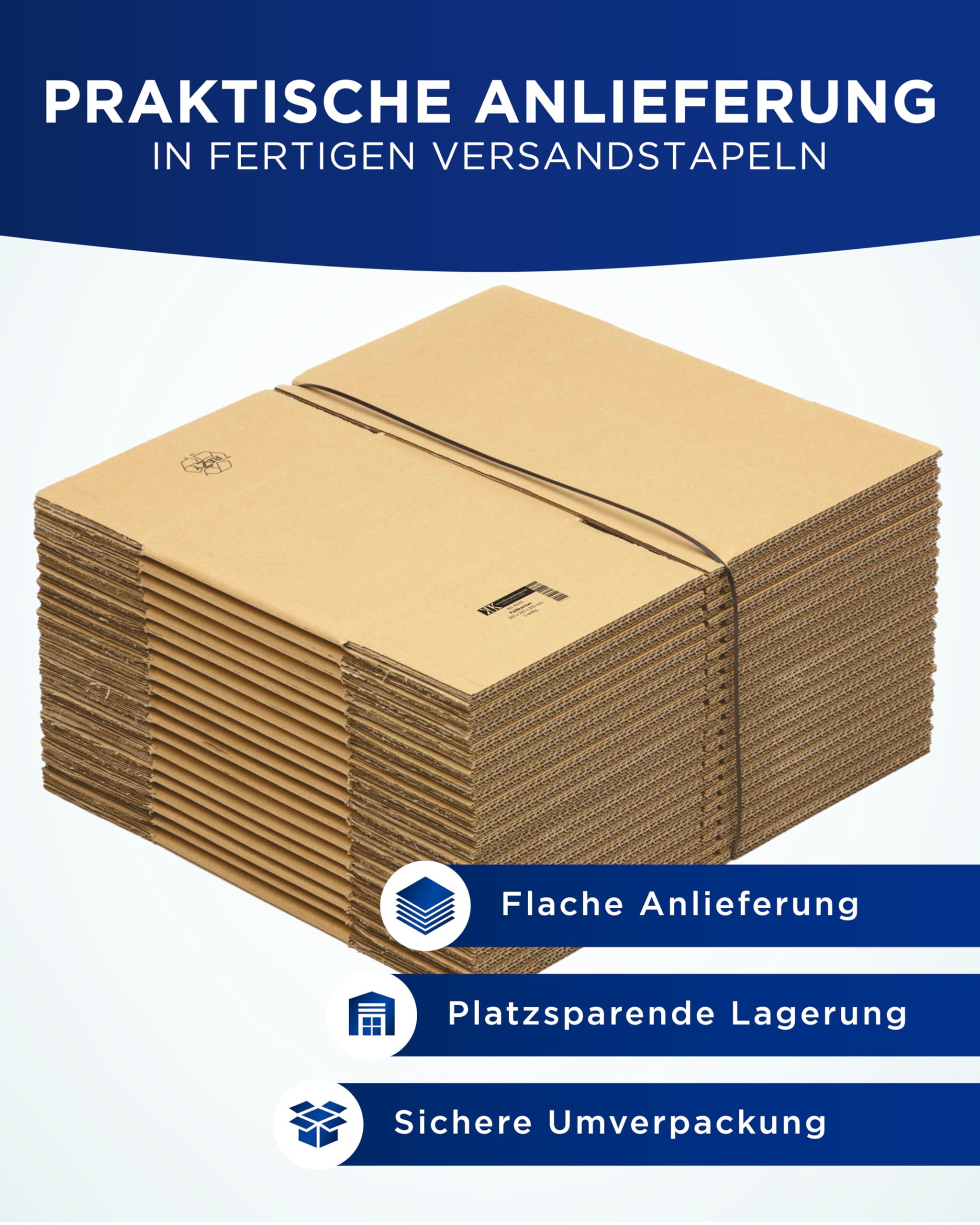 KK Verpackungen Versandkartons 260 x 240 x 200 mm Braun 2-wellig (Außenmaß 268 x 254 x 223 mm) | 50 Stück, Faltkartons Kartons geeignet für Versand als DHL Paket DPD Hermes GLS Paketklasse S (KK43)