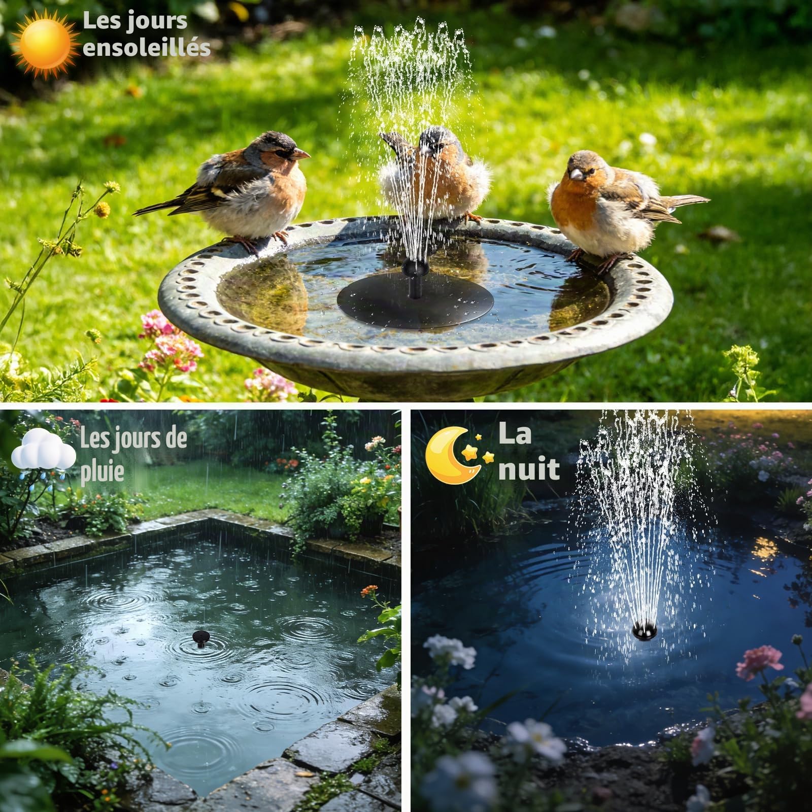 Pompe Solaire Bassin, 2W Pompe A Eau Solaire Et 15 Buses, Fontaine Solaire Exterieure De Jardin, Bassin, Fontaine Exterieure De Jardin pour Bain d'oiseaux, Piscine pour Animaux Et Hydroponie