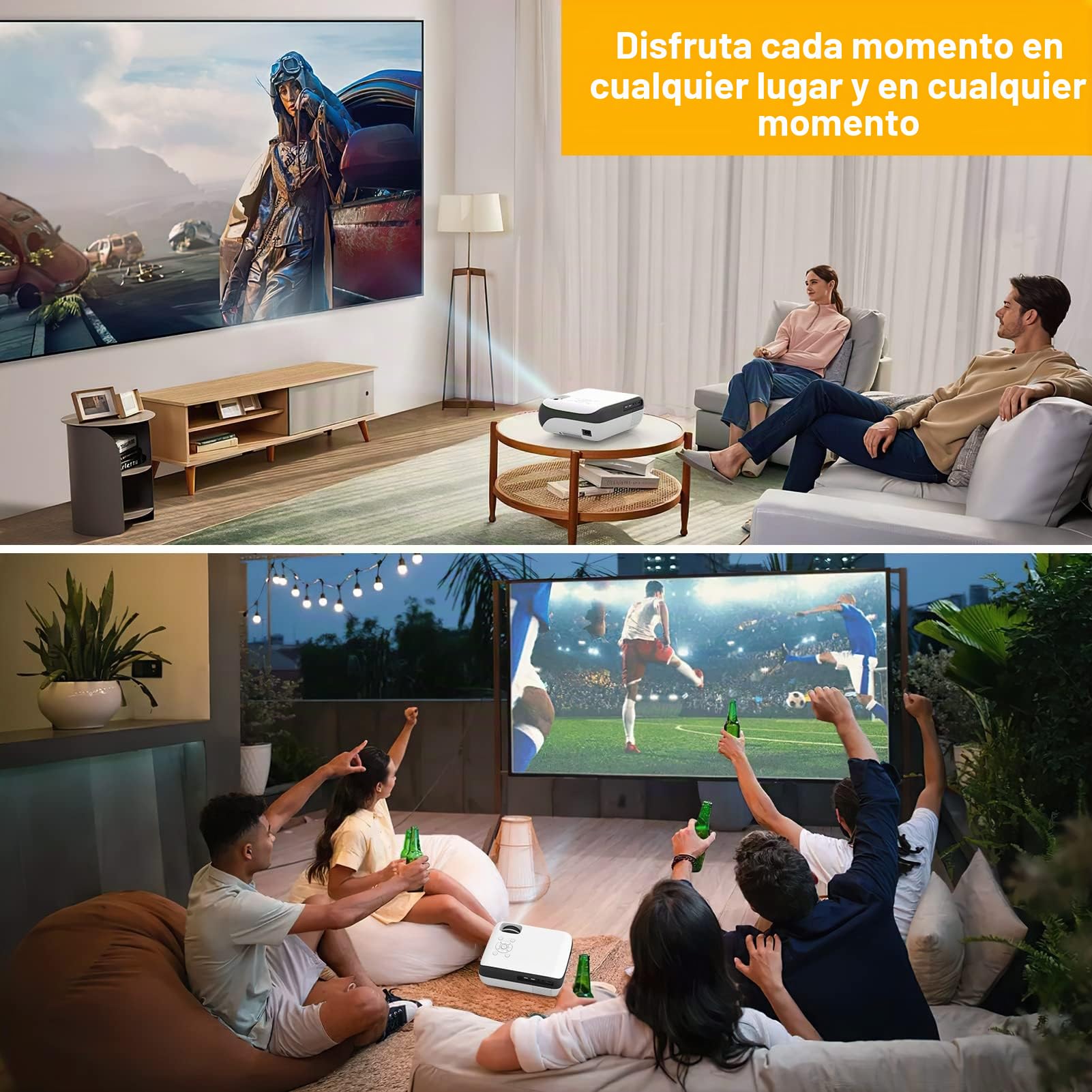Proyector, Full HD 1080P 9500 lúmenes Proyector 4K Compatible con teléfono Inteligente/portátil/TV Stick/PS5/Xbox