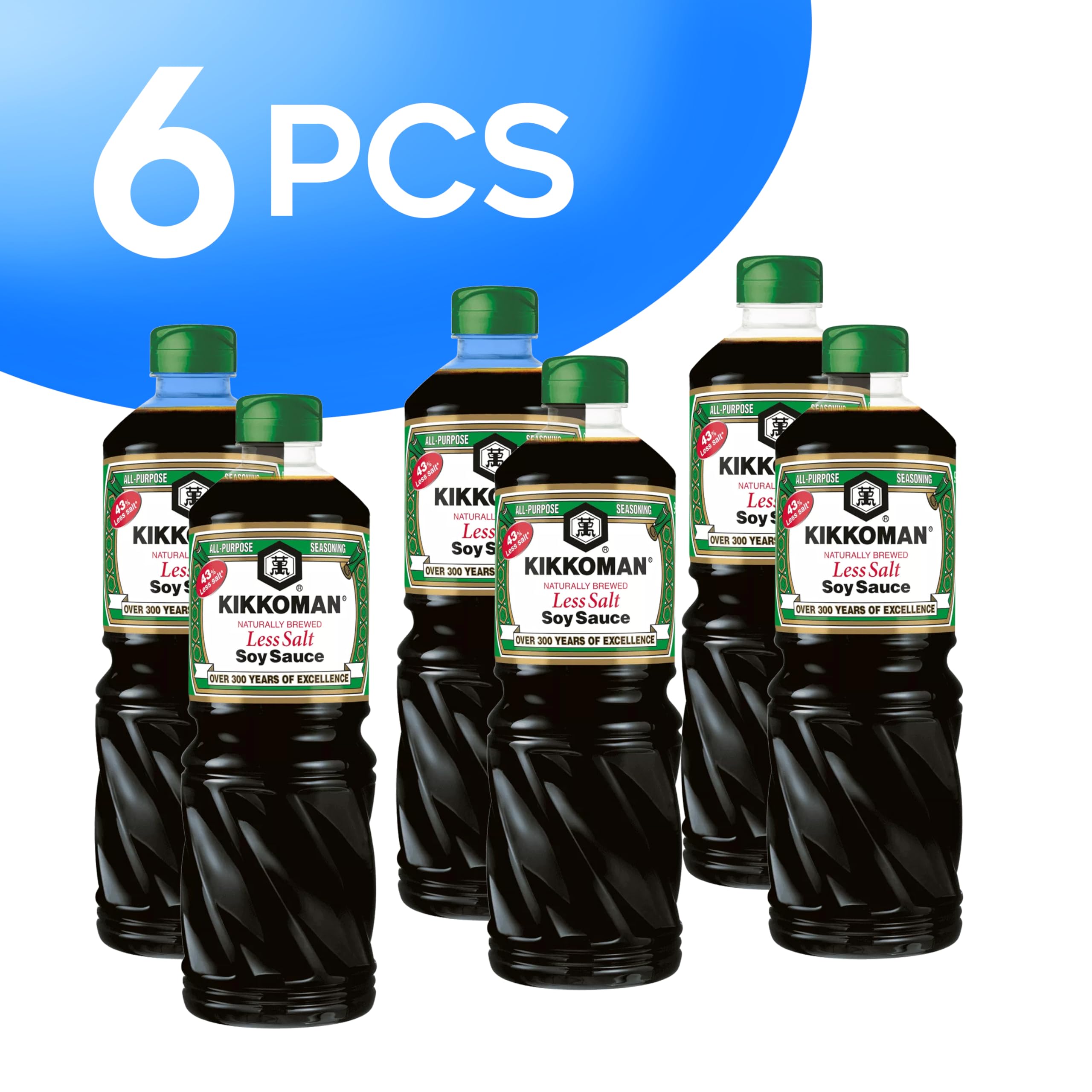 6 x Salsa di Soia da 975 ml, Soy Sauce Less Salt, a Basso Contenuto di Sale, Multipack Formato Convenienza - 6 pz x 975 ml