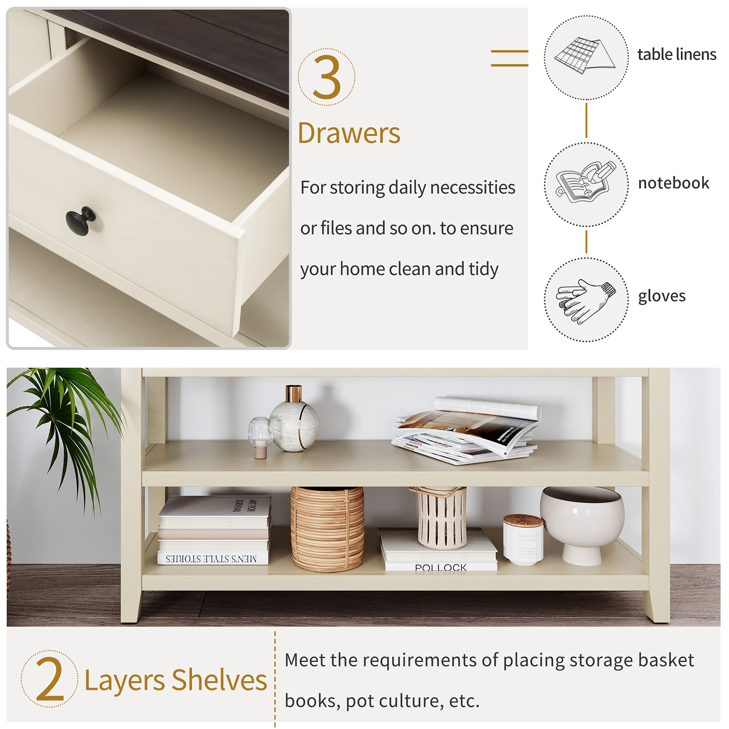 Console Table With Drawers Retro Modern Entryway Console Table 36-Inch ...