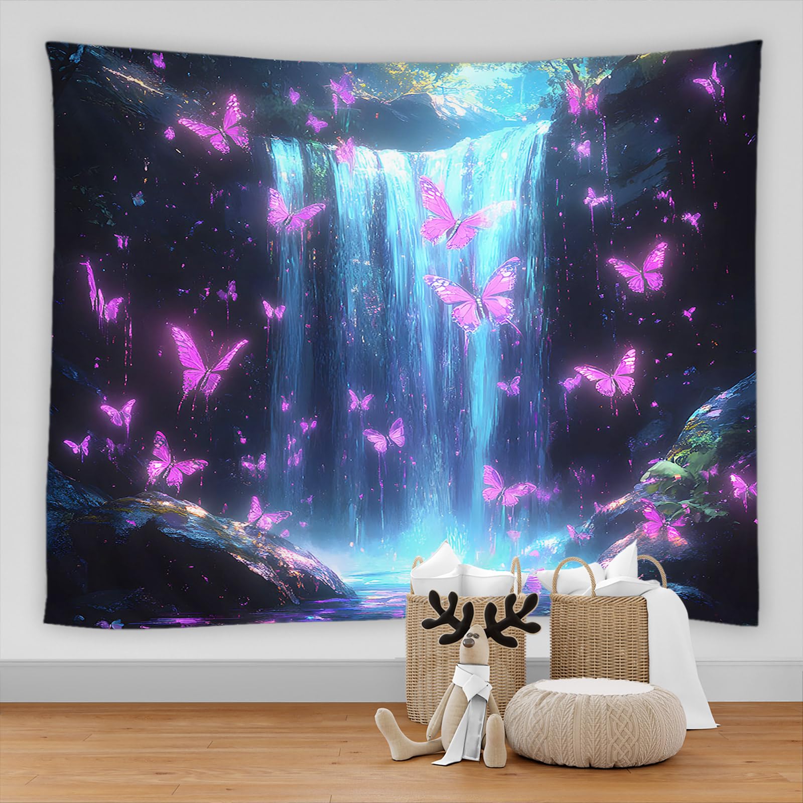 Amazon.com: BNYARH Waterfall Tapestry Purple Butterfly Fantasy