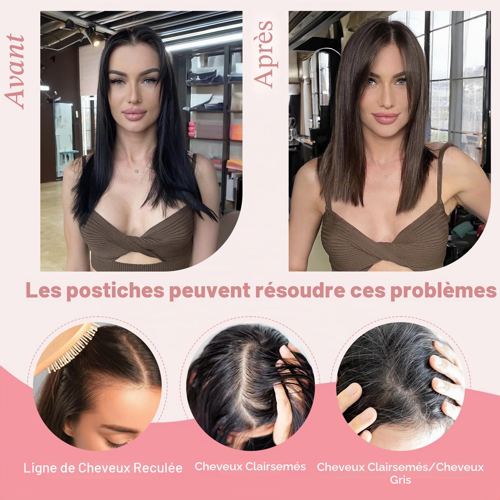 S-noilite Cheveux Humain avec Frange Latérale, 27CM Clip In Cheveux Naturels Toppers, 14g Brun Moka Topper de Chevelure Humains pour Femmes, Chevelure Humains avec 7x11CM Base en Dentelle #2R