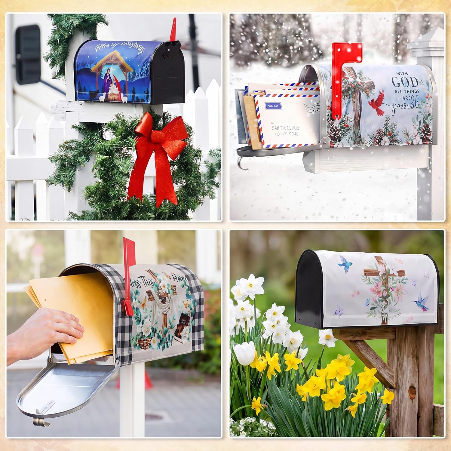 Teenyyou 12 Pcs Christian Seasonal Magnetic Mailbox Covers 21" x 18" Standard Size Religious Patriotic Magnetic Mailbox Cover Waterproof Mail Box Wrap for 250 Anniversary Outdoor Garden Yard (Cross)
