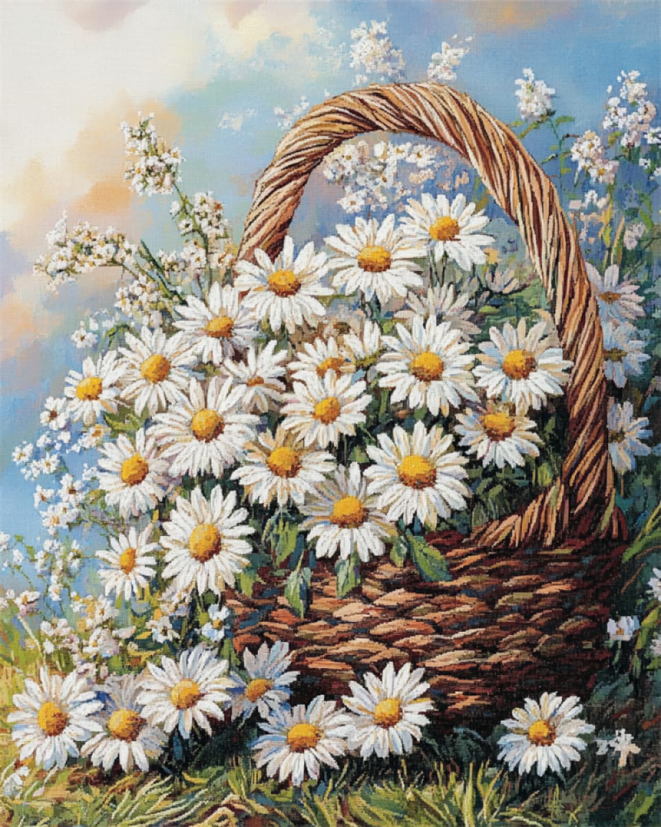 Kit Di Ricamo Con Perline DIY Fiori Di Margherita In Cestino Kit Di Ricamo Con Perline Fiori Bianchi Kit Di Ricamo A Punto Croce Con Perline Pittura Con Perline 3D Artigianato 50x70cm