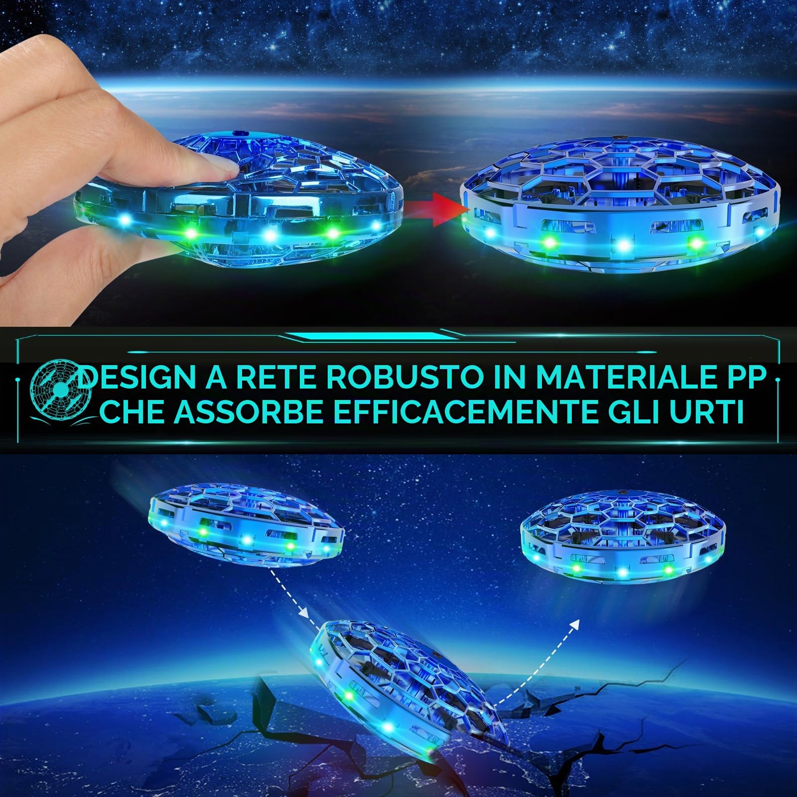 semai Mini Drone UFO palla volante, giocattolo volante, controllato a mano, rotante a 360° con effetto hover, con luce LED, regali per interni ed esterni, per bambini, ragazzi, ragazze, 6, 7, 8, 9, 10