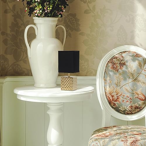 Miniatura 12 de Simple Designs LT1131-GLD - Lámpara de mesa cuadrada dorada metálica martillada de 11.81 pulgadas de alto con pantalla rectangular de tela negra