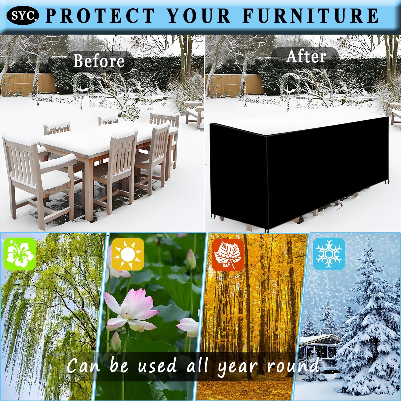 SYC Housse Salon de Jardin,420D Oxford Tissu Rectangulaire Couverture de Protection Meubles,Imperméable RéSistance au Vent,pour Table, Chaise et Canapé-Black|| 200x160x70cm