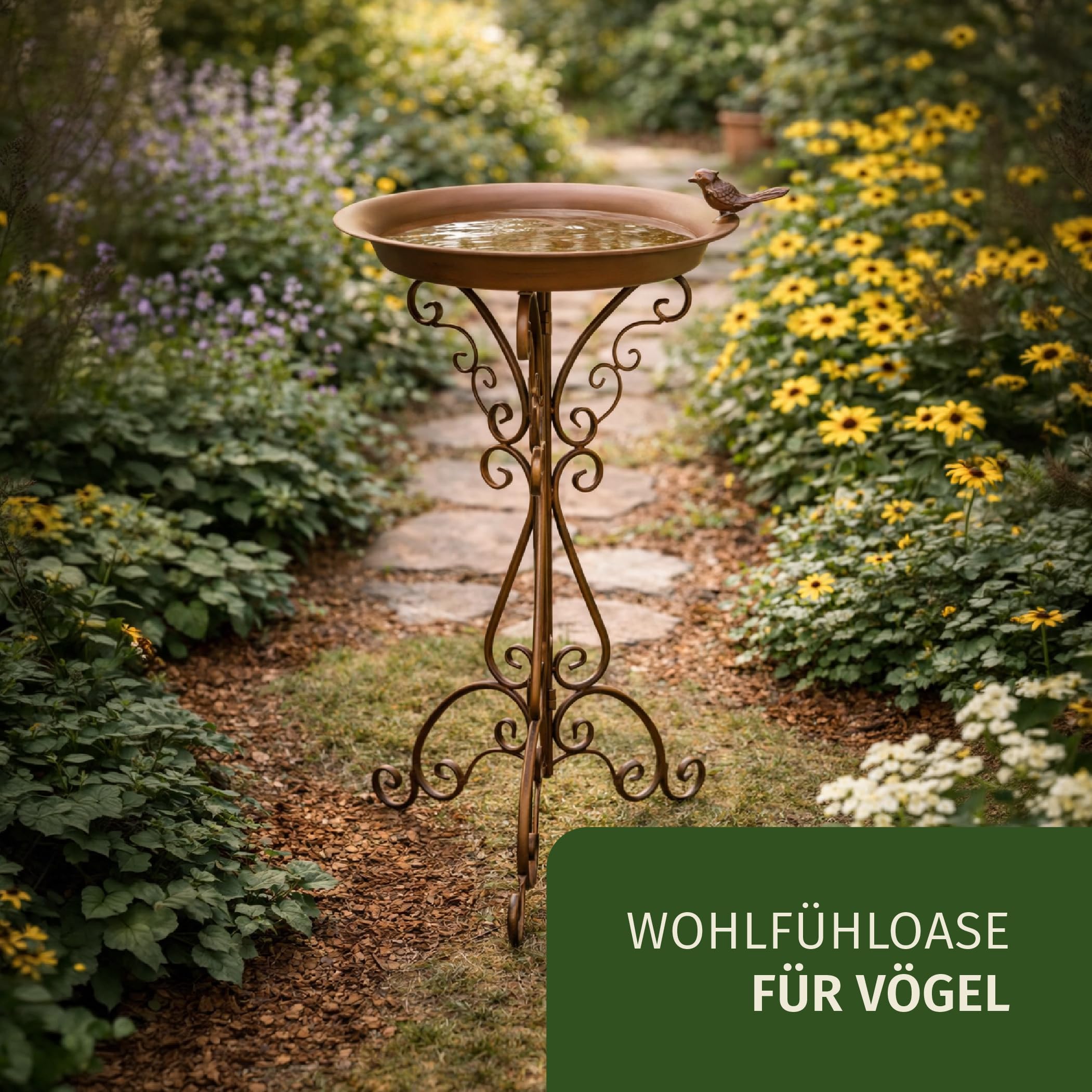 Moritz Vogeltränke Vogelbad Rostoptik braun Höhe 73cm stehend Vogelbecken Wassertränke frostsicher