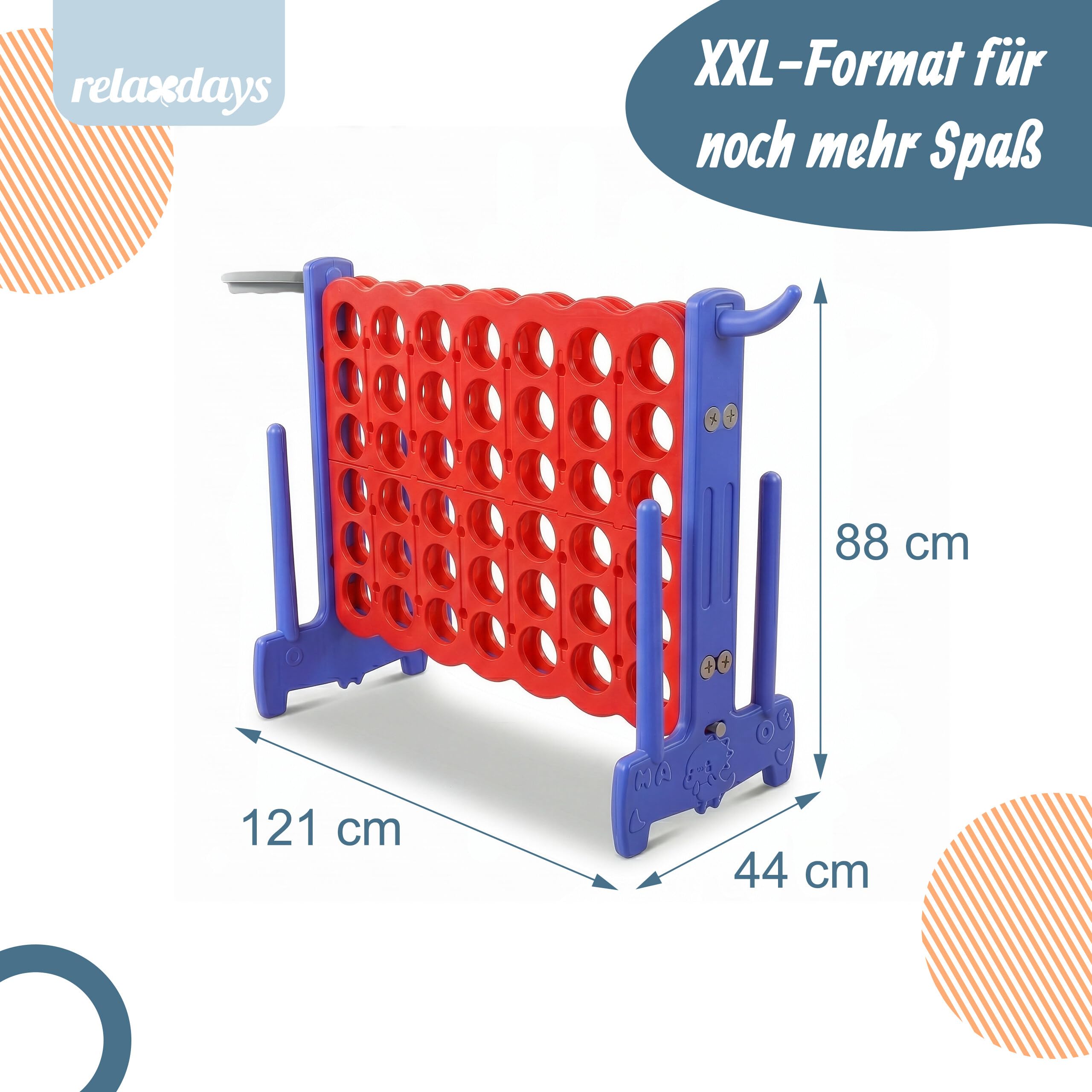 Relaxdays Vier Gewinnt XXL, Outdoor, 3 in 1, Kinder & Erwachsene, HBT 88x121x44 cm, Wurfspiel Basketball & Ringe, Farbe