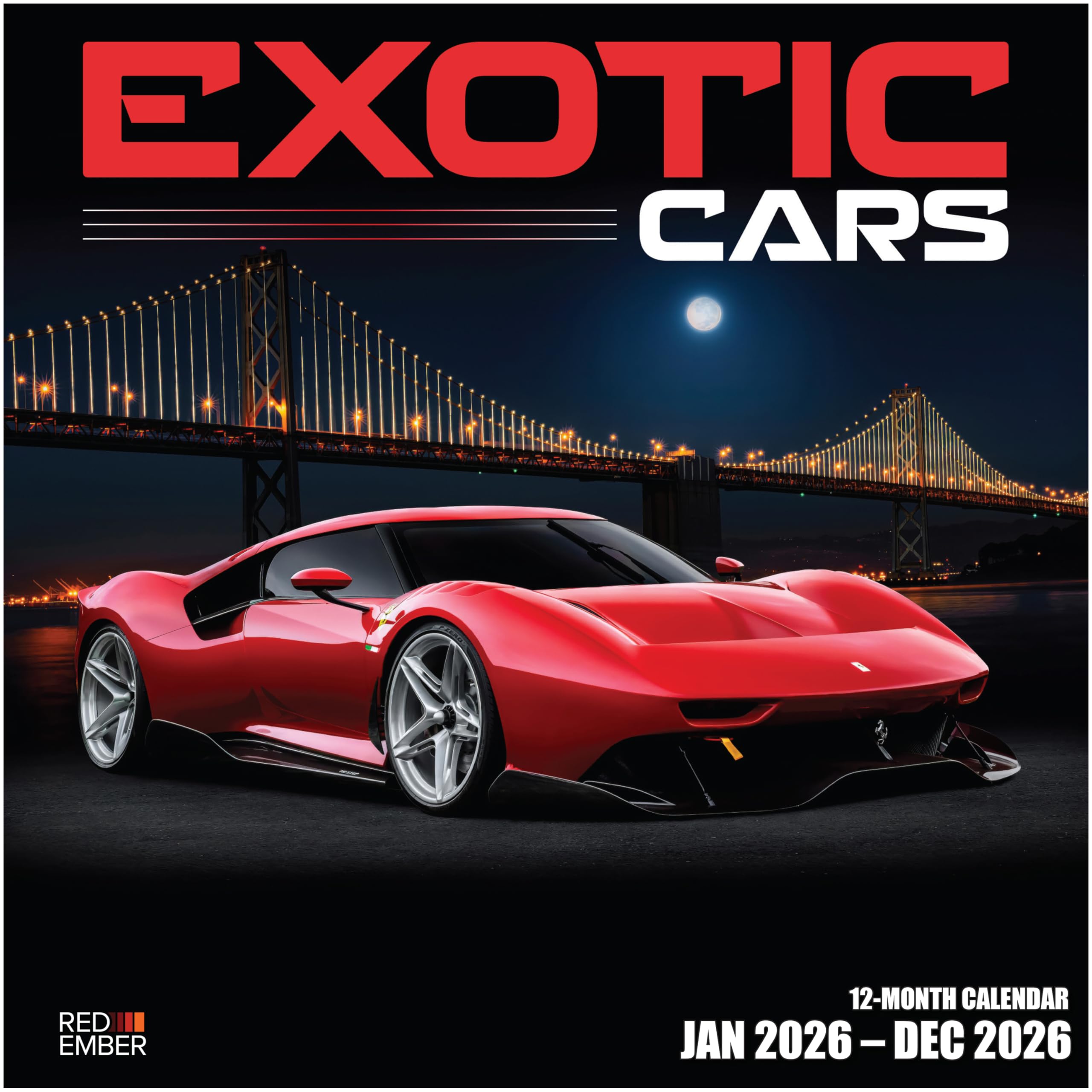 RED EMBER 2026 Exotic Sports Car Wall Calendar: 12-Month, 12"x24", Premium Paper Quality