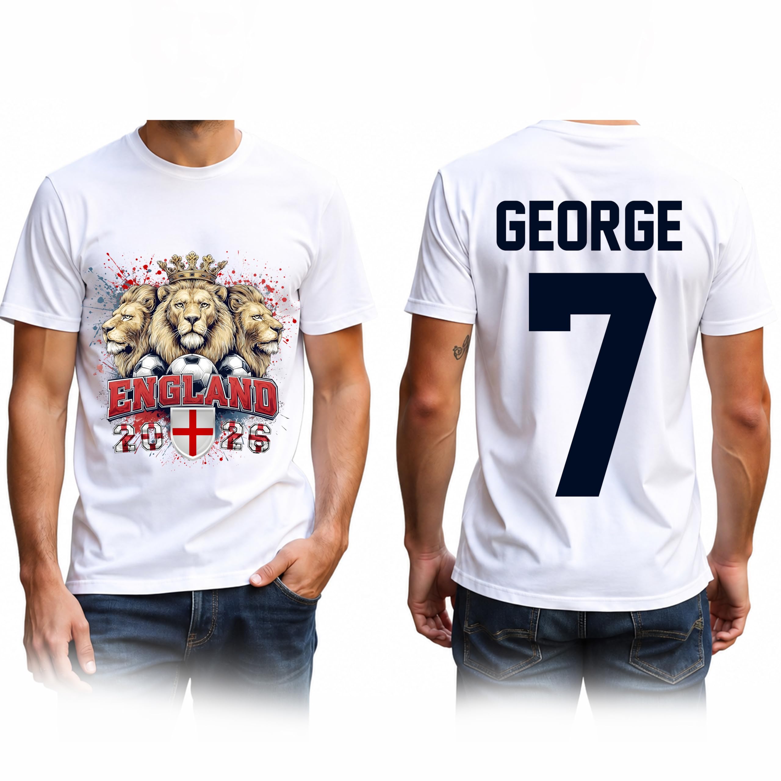 ChrisTeePrint UK England Football Fan T Shirt 2026 Three Lions Supporter Shirt for Men Women Kids Lion Graphic Football Tee (UK, Alpha, XXL, Regular, Regular, Front & Back)