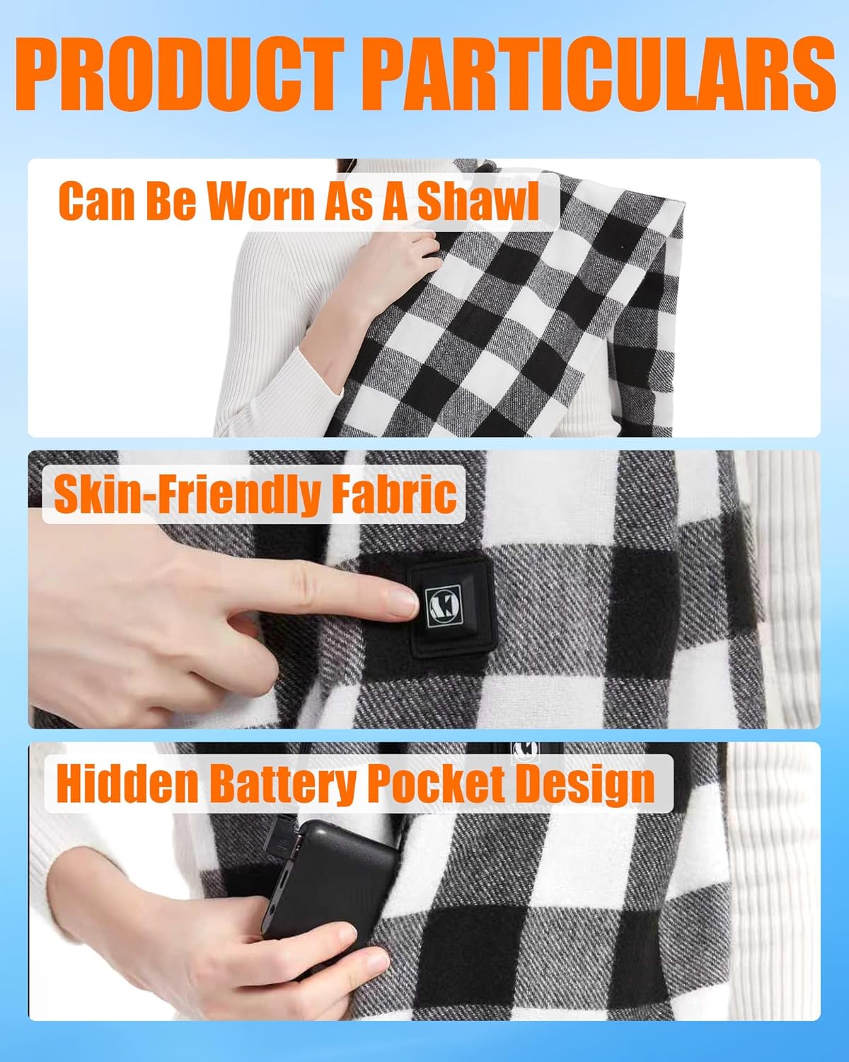 10000mAh Heated Scarf Battery Operated for Men and Women USB Rechargeable Heating Scarfs, Upgrade 10000mAh Battery - Image 6
