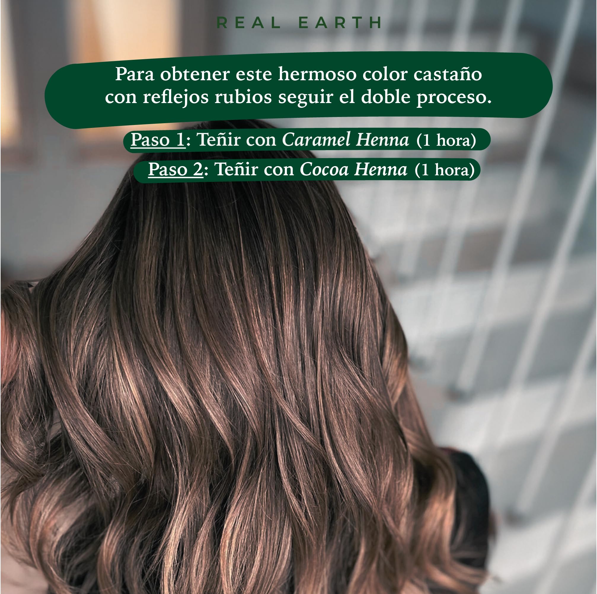 Real Earth - Cocoa Henna - Tinte de Henna - 100% orgánica y natural - Barros para teñir el pelo - Cabellos castaño medio - Coloración Natural - Cosmética ayurvédica - Vegana - Sin amoniacos - 250gr