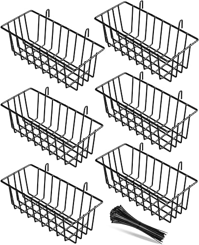 Paquete de 6 cestas de alambre negro para organizar, cesta de pared con ganchos, panel de pared de rejilla colgante cesta de accesorios de alambre,