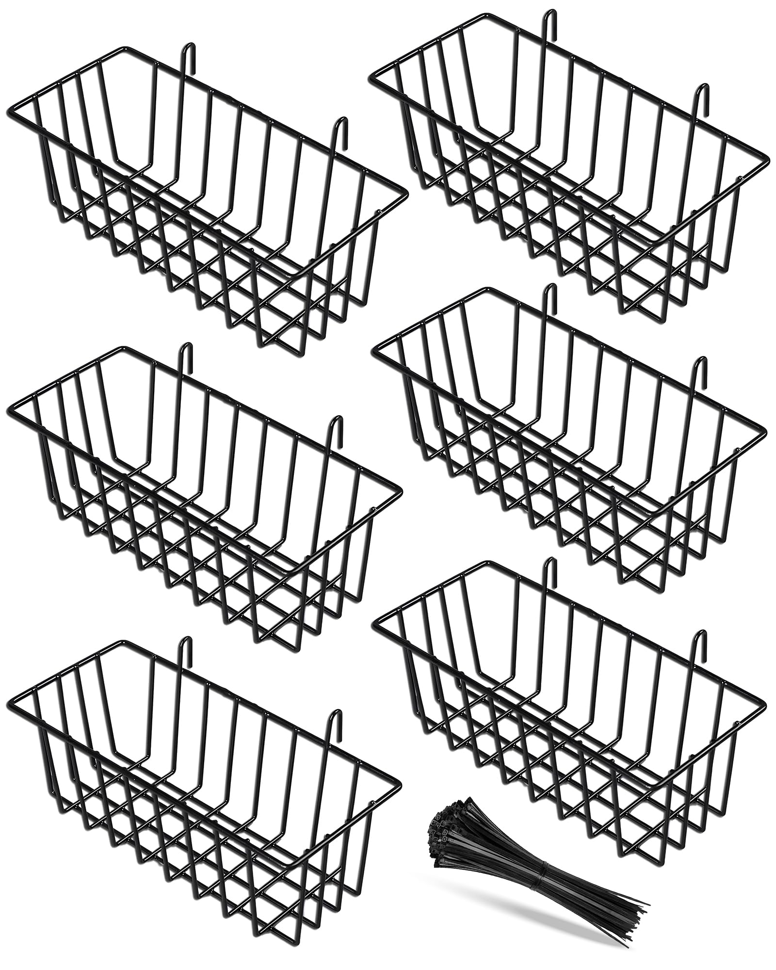 6 Pack Grid Panel Hanging Wire Basket, Black Grid Wall Accessory, Display and Storage Wall Basket for Kitchen, Home Decor, Potted Plants