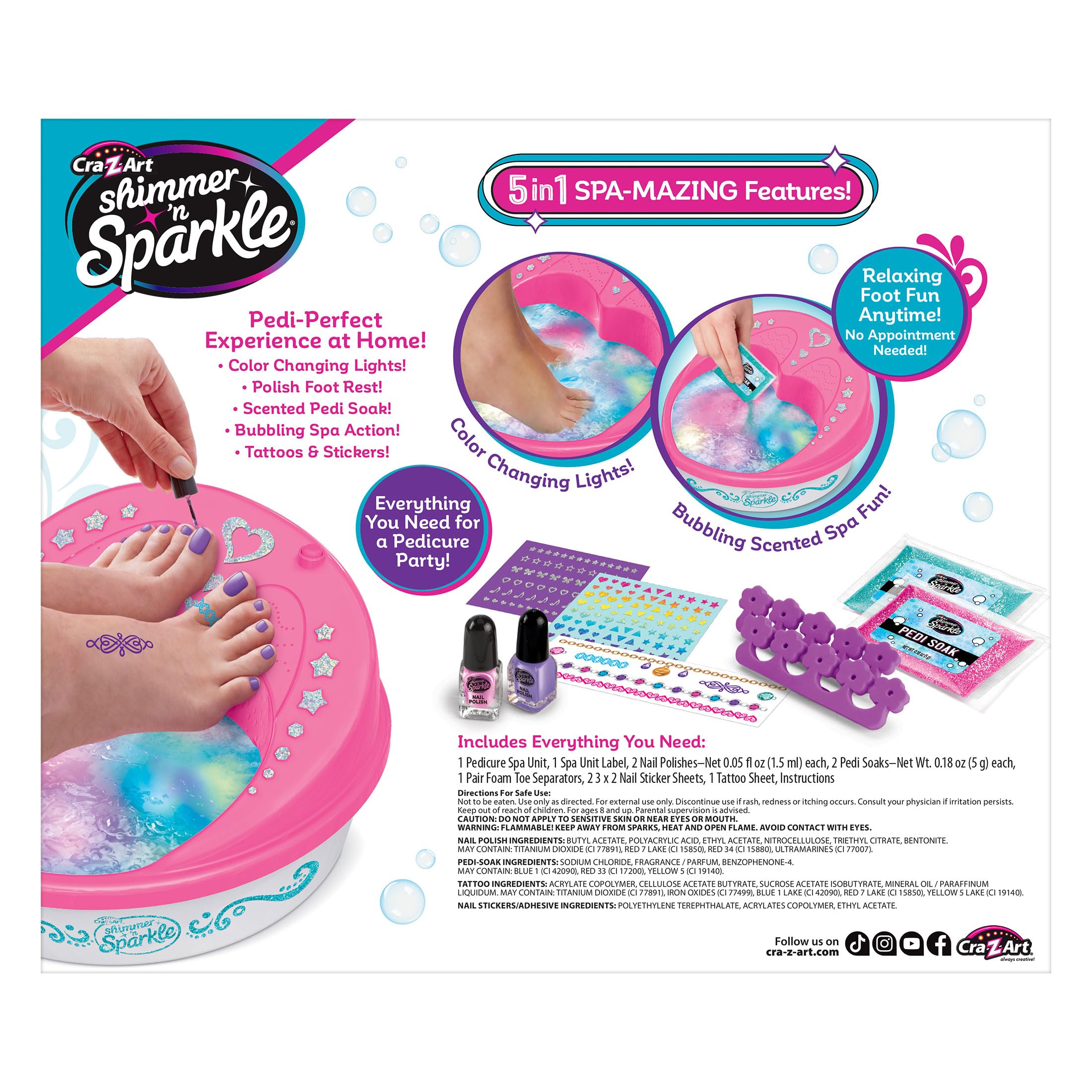 Shimmer N Sparkle Light Up 5 w 1 Light-Up Super Spa Salon | Zestaw do pedicure w domu z efektami świetlnymi zmieniającymi kolor | Spa dla stóp w stylu salonu dla dzieci i dorosłych