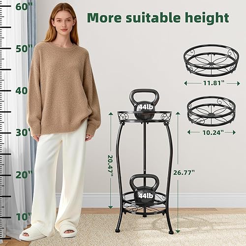 Miniatura 3 de Simple Trending Soporte para plantas para uso en interiores y exteriores, estante redondo de metal de 2 niveles de 26.77 pulgadas con soporte para