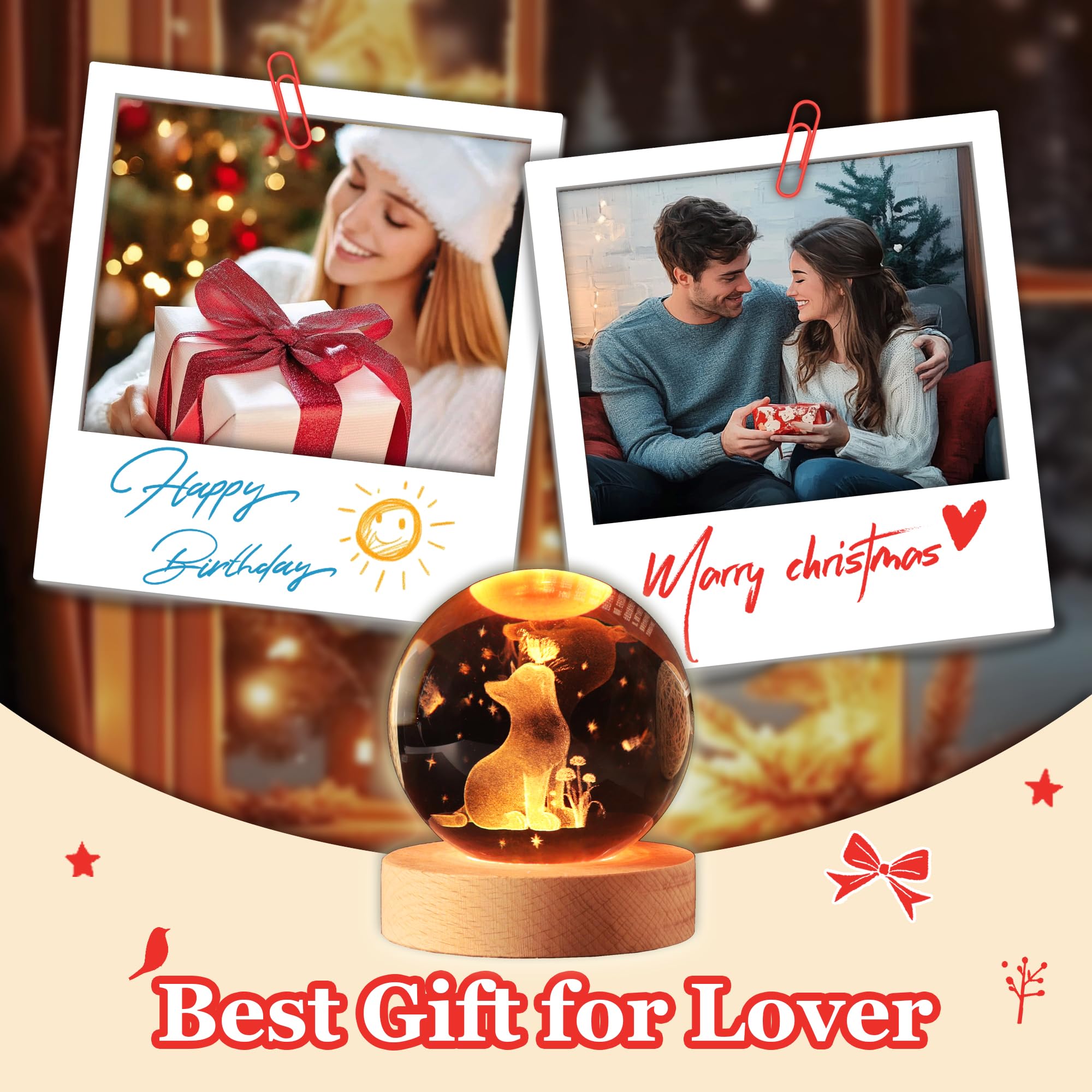 Simpatica lampada a sfera di cristallo con base in legno, idea regalo per amanti dei gatti, fidanzata, mamma, ragazza, Natale, compleanno, festa della mamma, decorazione per la casa