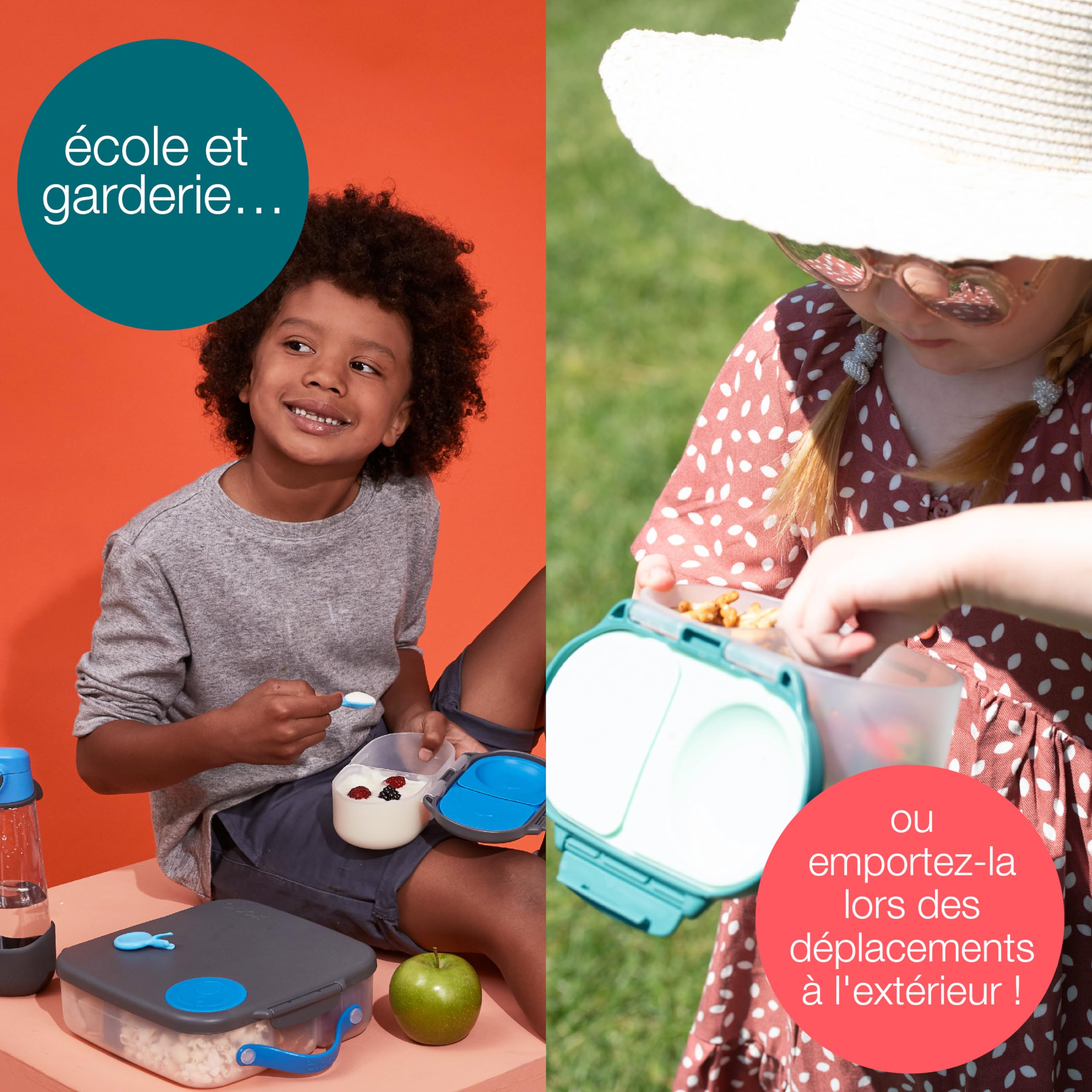 b.box Boîte à goûter | Mini boîte à bento avec 2 compartiments étanches | Idéale pour les tout-petits, les repas et les collations | Convient aux fruits entiers | Sans BPA