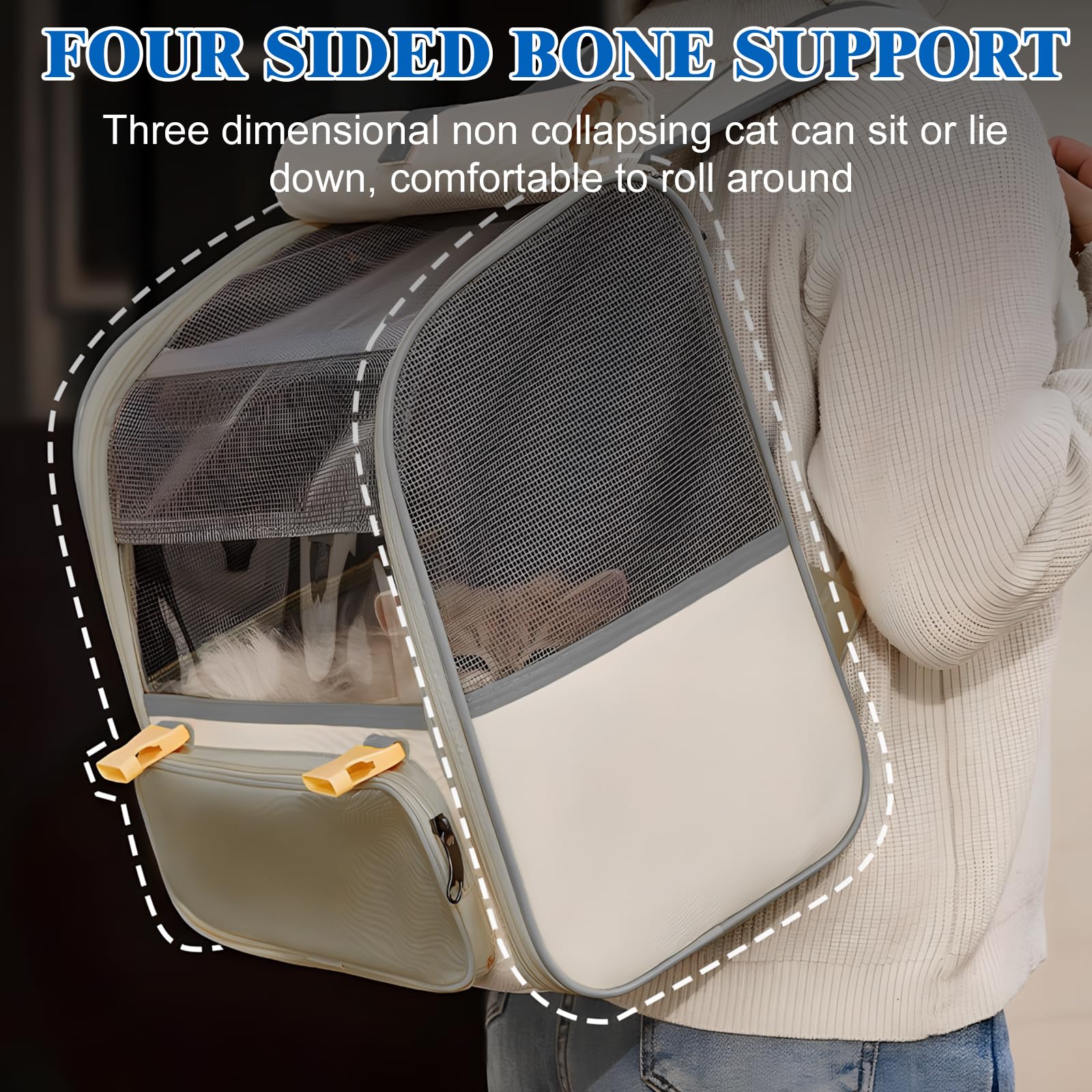 Zaino per gatti con finestra a rete: zaino grande per gatti fino a 8 kg, zaino pieghevole per animali domestici, per gatti, cani, borsa per gatti con guinzaglio di sicurezza interno e tappetino per