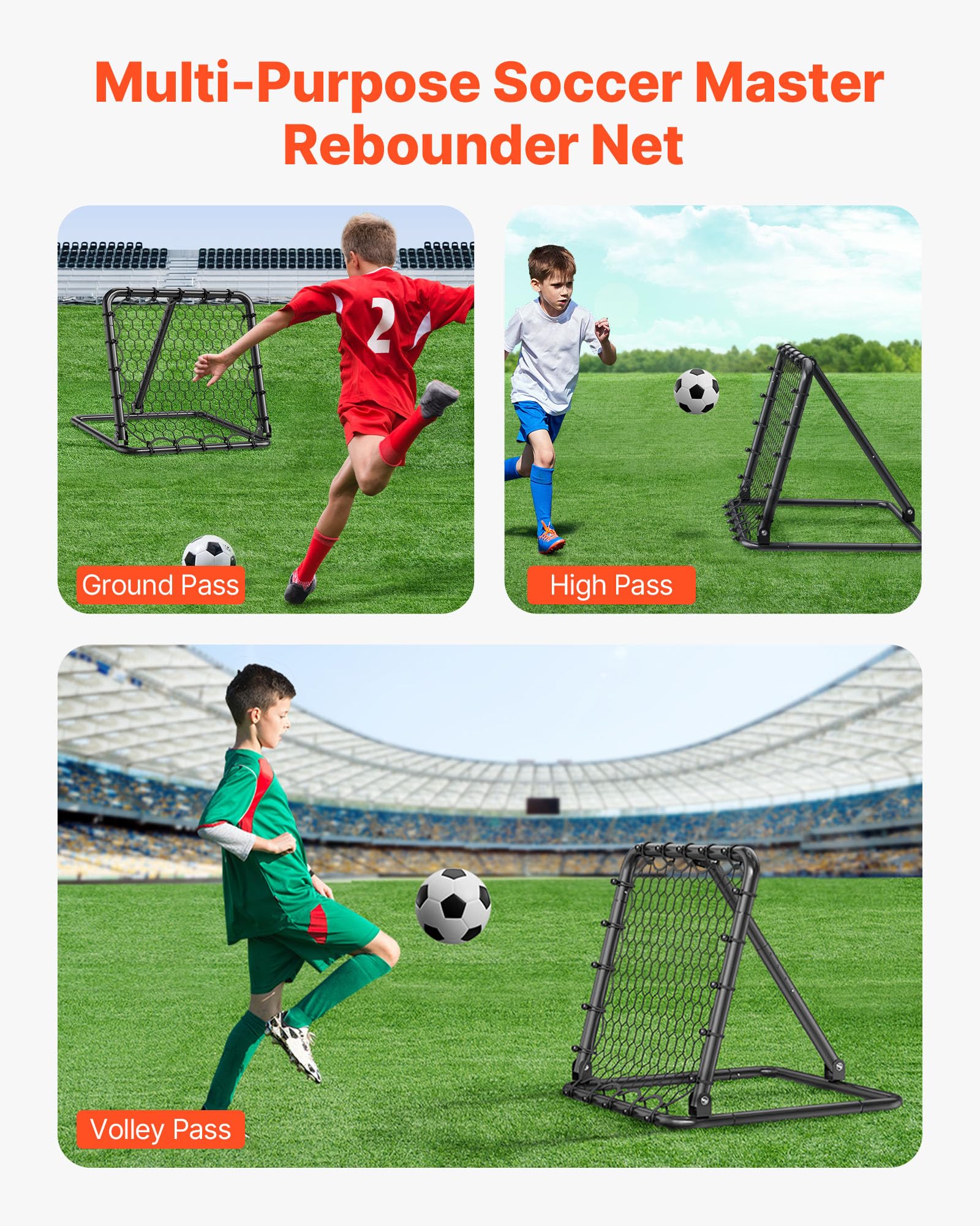 VEVOR Rete da Rimbalzo da Calcio 86,36 x 86,36 cm Rete da Porta, Angoli Completamente Regolabili, Attrezzature per Bambini, Adolescenti e Tutte le Età, Facile Installazione e Conservazione Perfetta