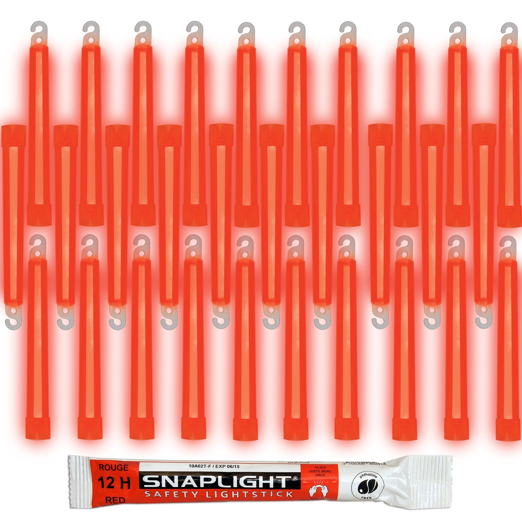 Cyalume SnapLight świetliki czerwone (opakowanie 30 szt.) – 15 cm Glow Sticks z haczykiem na końcu – ultra jasne pałeczki świetlne o czasie świecenia 12 godzin