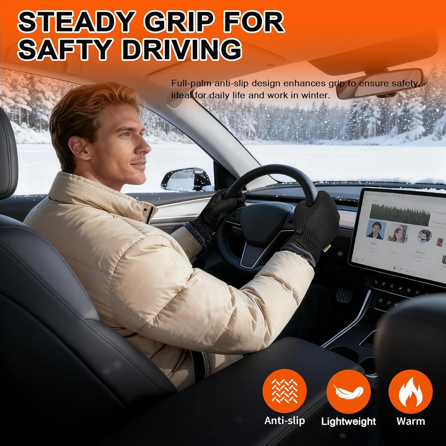 Mens Winter Gloves Waterproof Windproof for Cold Weather, Touchscreen Gloves for Driving, Running, Hiking, etc - Image 5