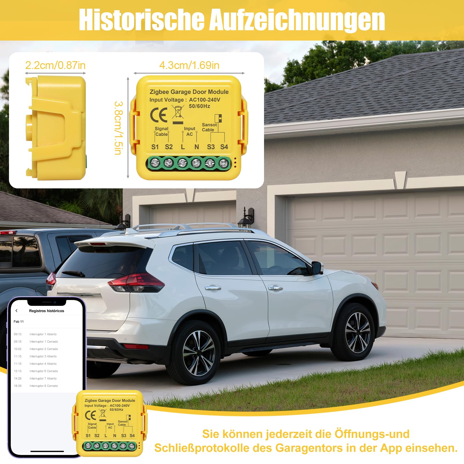 Ouvre portail connecté Zigbee, ouvre-porte de garage intelligent avec application Tuya & Smart Life, ouverture portail connecté compatible avec Alexa & Google Assistant, hub non inclus