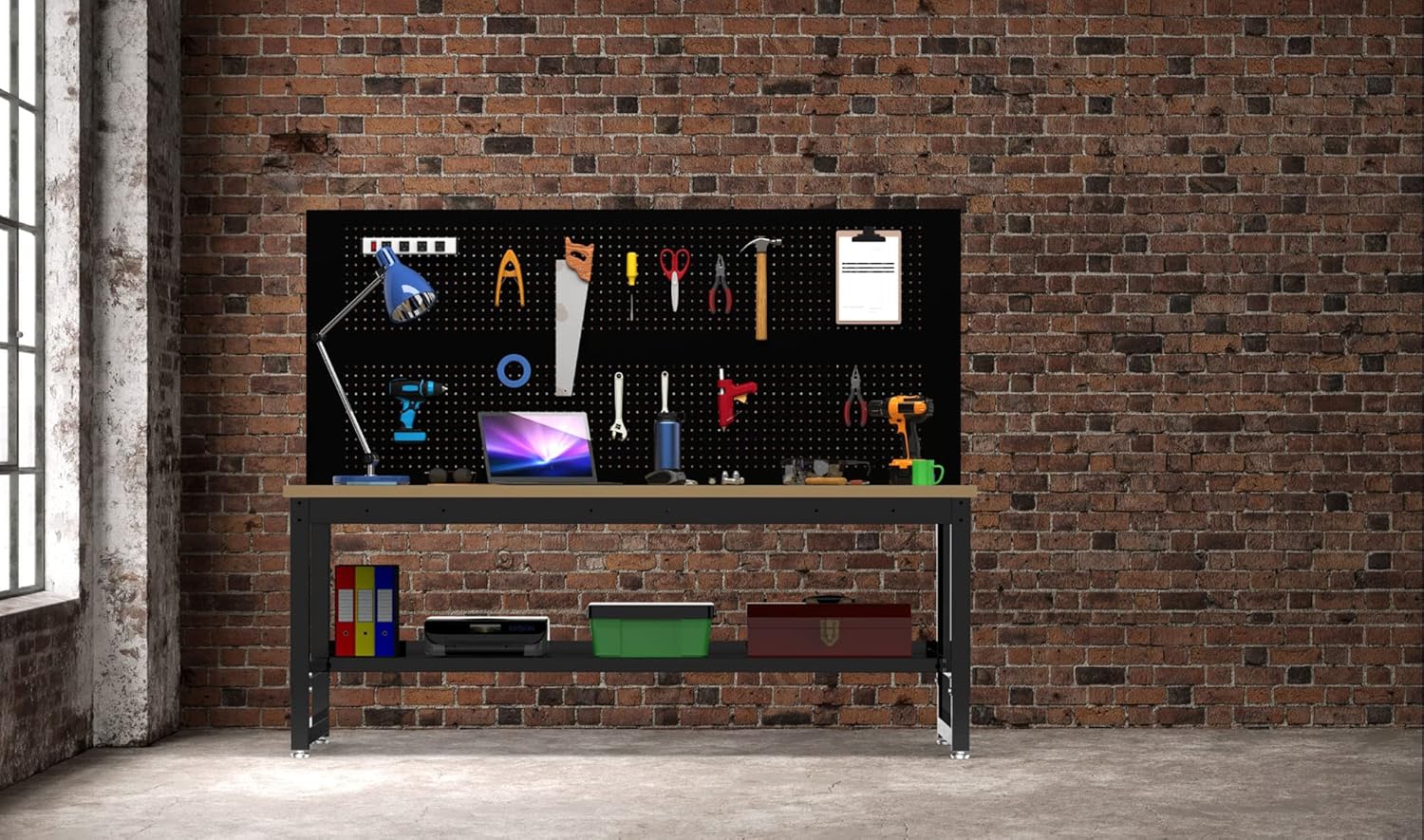 Luxor Heavy-Duty Wooden Worktable/Workstation for Workshop, Garage, Office, Industrial Workbench,Black