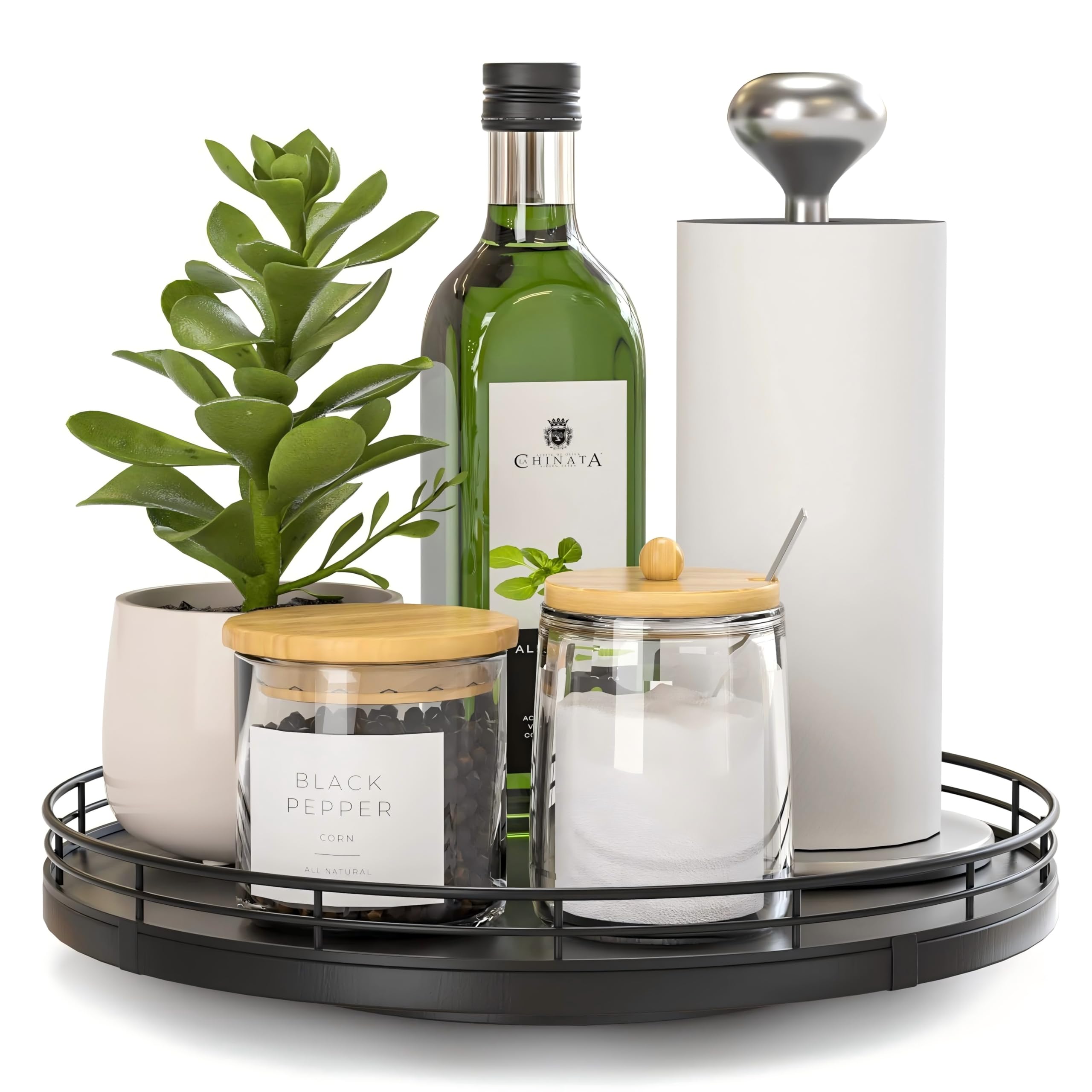 CAPHAUS Lazy Susan Turntable Organizer for Cabinets, Round Wooden Turntable Rack,Rotating Spice Rack for Dressers, Pantries, Kitchen, Cabinets, Home Decor Organization and Storage