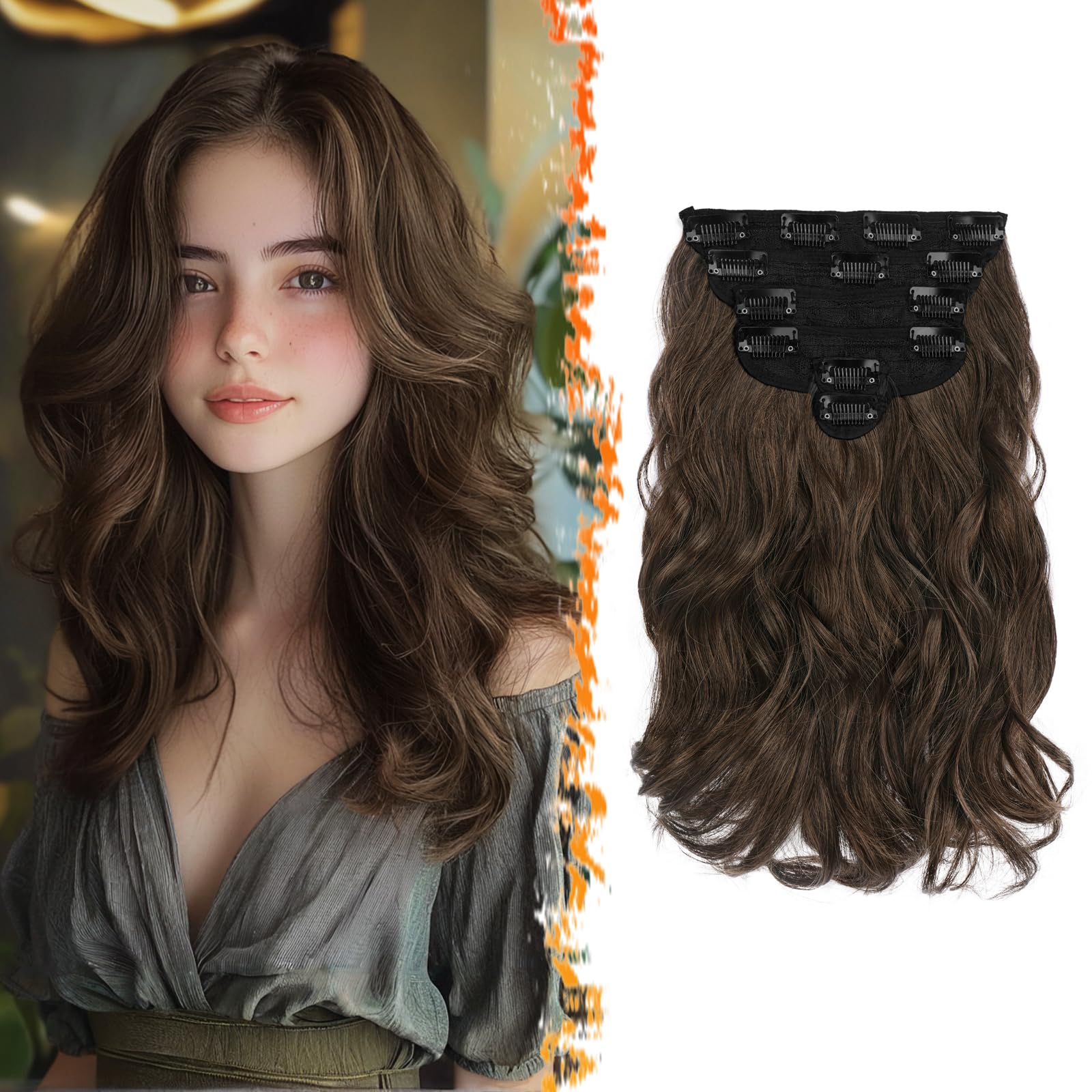 Photo 1 of *USED* BARSDAR Wavy Clip in Hair Extensions - 12 Inch Brown Clip in Hair Extesnsions for Women - 6PCs Full Head Thick Soft Synthetic Clip ins Hairpieces Daily Party Halloween - Brown