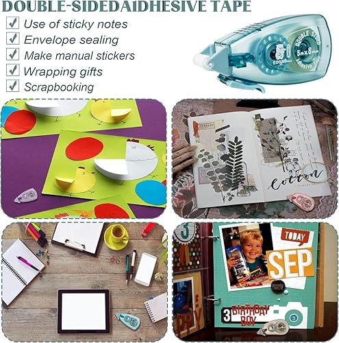 Miniatura 3 de Total de 4 unidades de mini rollo de cinta adhesiva de doble cara para álbum de recortes, libre de ácido, dispensador permanente de cinta adhesiva