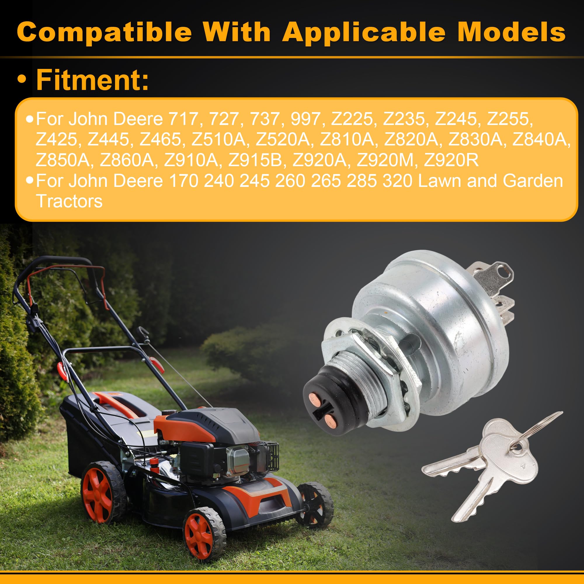 Rasaerba Prato Interruttore Accensione TCA22740/AM101561/TCA15075 Accensione Avviamento Interruttore con Chiave per John Deere 717 727 737 997 Z225 Z235 1 Set