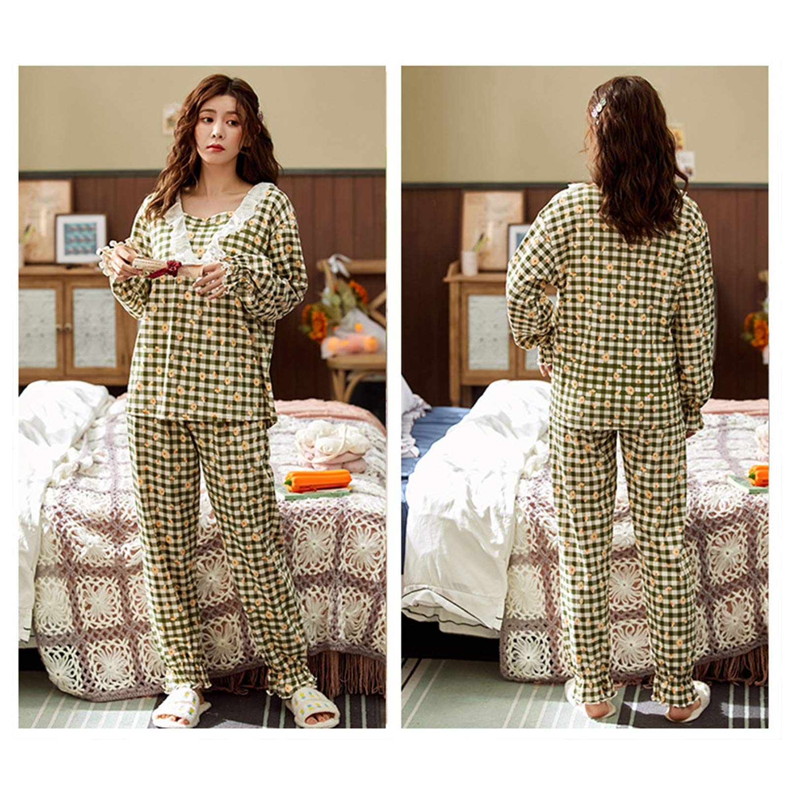 Pyjama carreaux femme en coton de qualité supérieure doux pour la peau en taille M