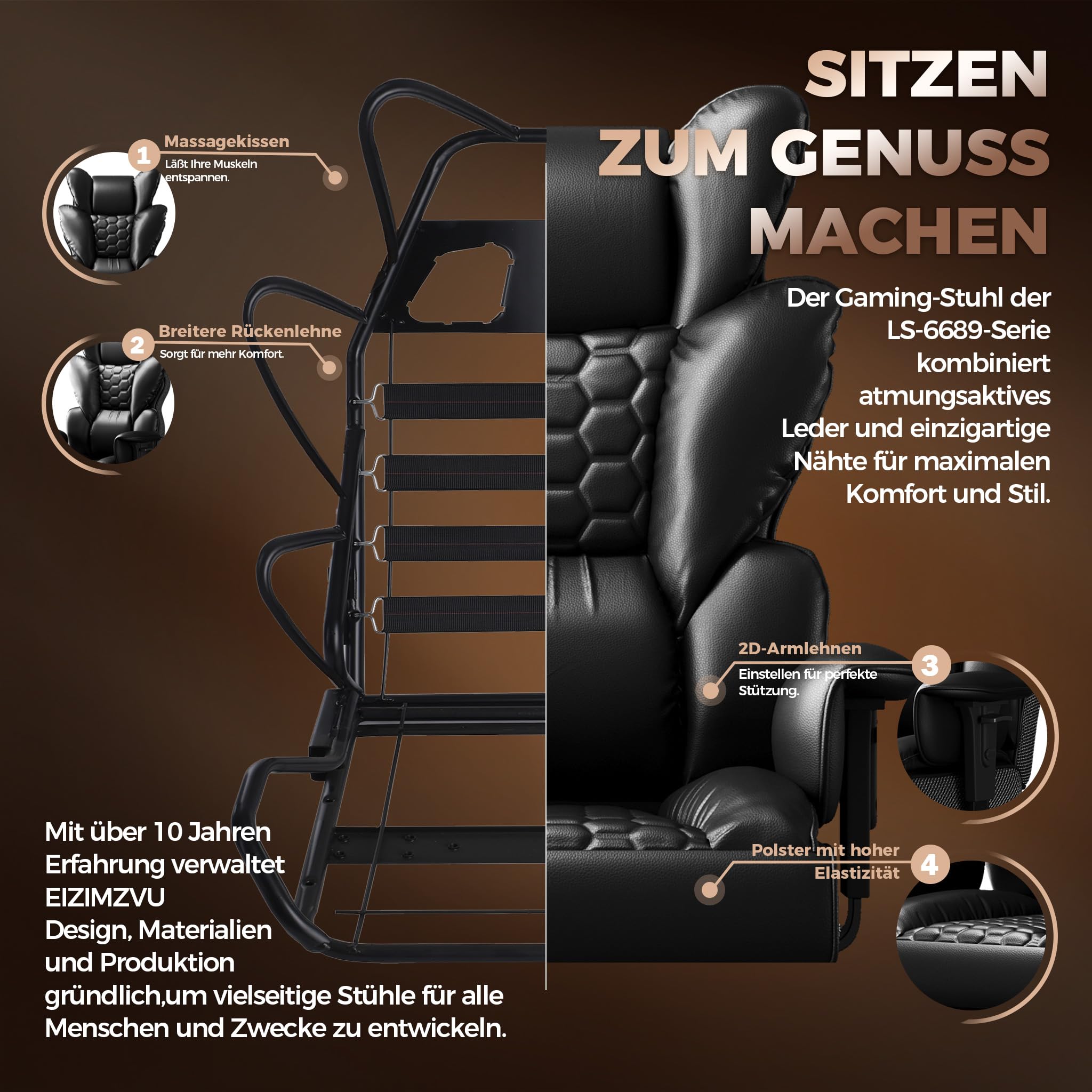 Froadp Chefsessel Ergonomisch PU-Leder mit Fußstütze Liegefunktion Schwarz | Extra Dickem Sitzkissen, Verstellbaren Armlehnen & Rückenlehne, Höhenverstellbar 126-136cm, Für Langes Sitzen