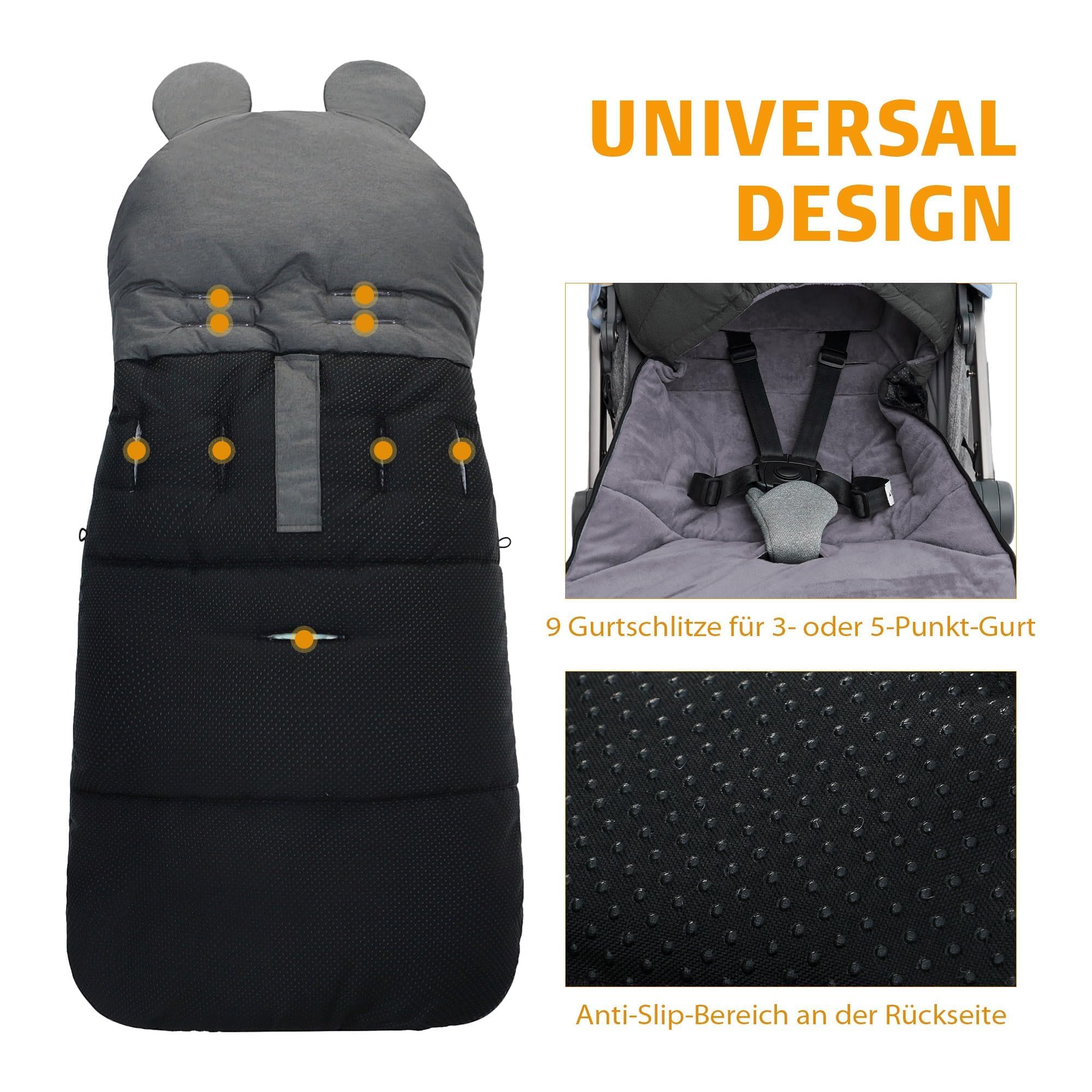 Chancelière Universelle pour Poussette Antidérapant, Chanceliere Bebe Hiver en Polaire pour Poussette Landaus Siège Auto, 102 x 48 cm (Noir Vert)