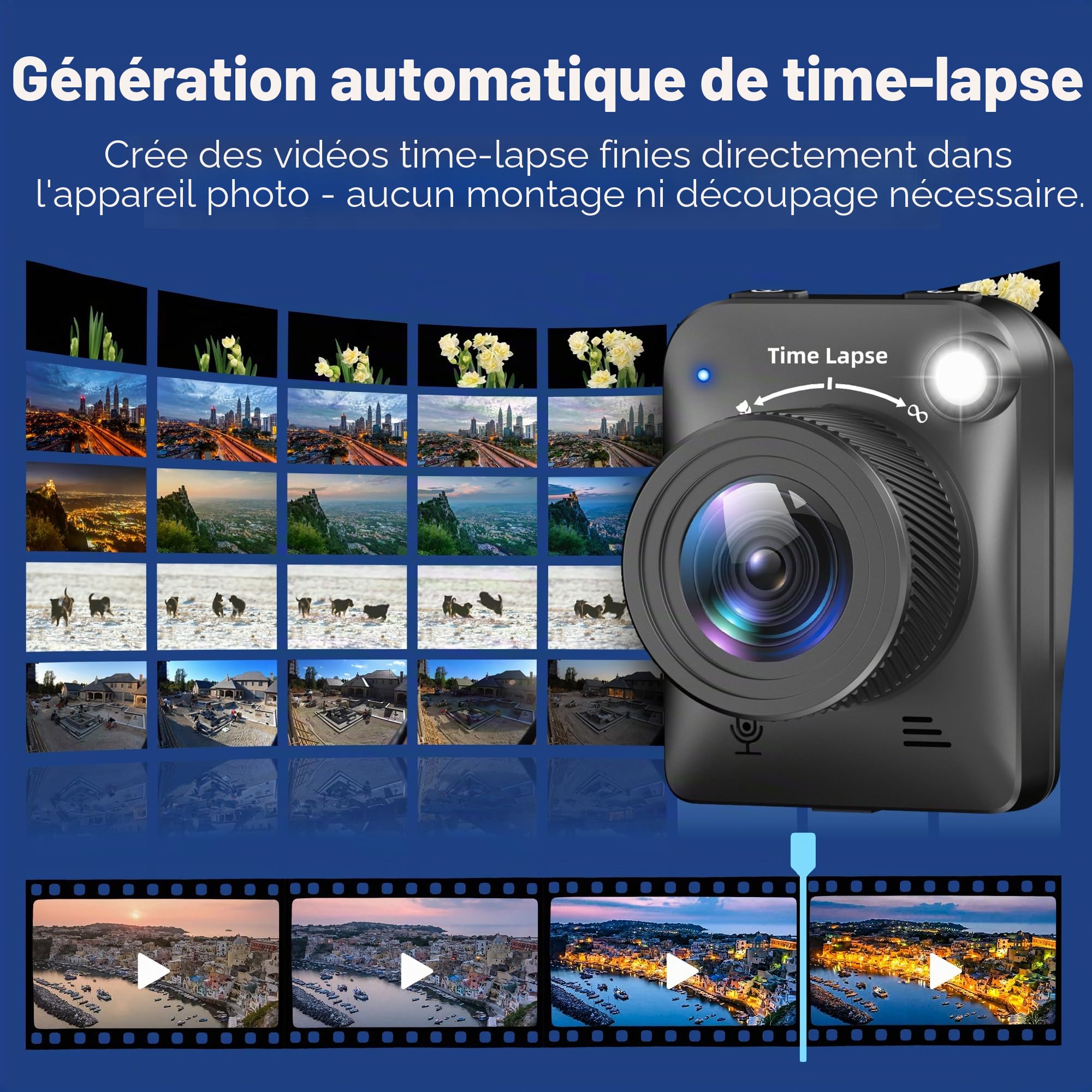 Dsoon Caméra Timelapse FHD pour la Construction, Les Plantes, la météo et la Vie, avec résolution 4K, écran LCD TFT HD 2,4", 180 Jours de Veille étanche IP66, Carte TF 64 Go Incluse