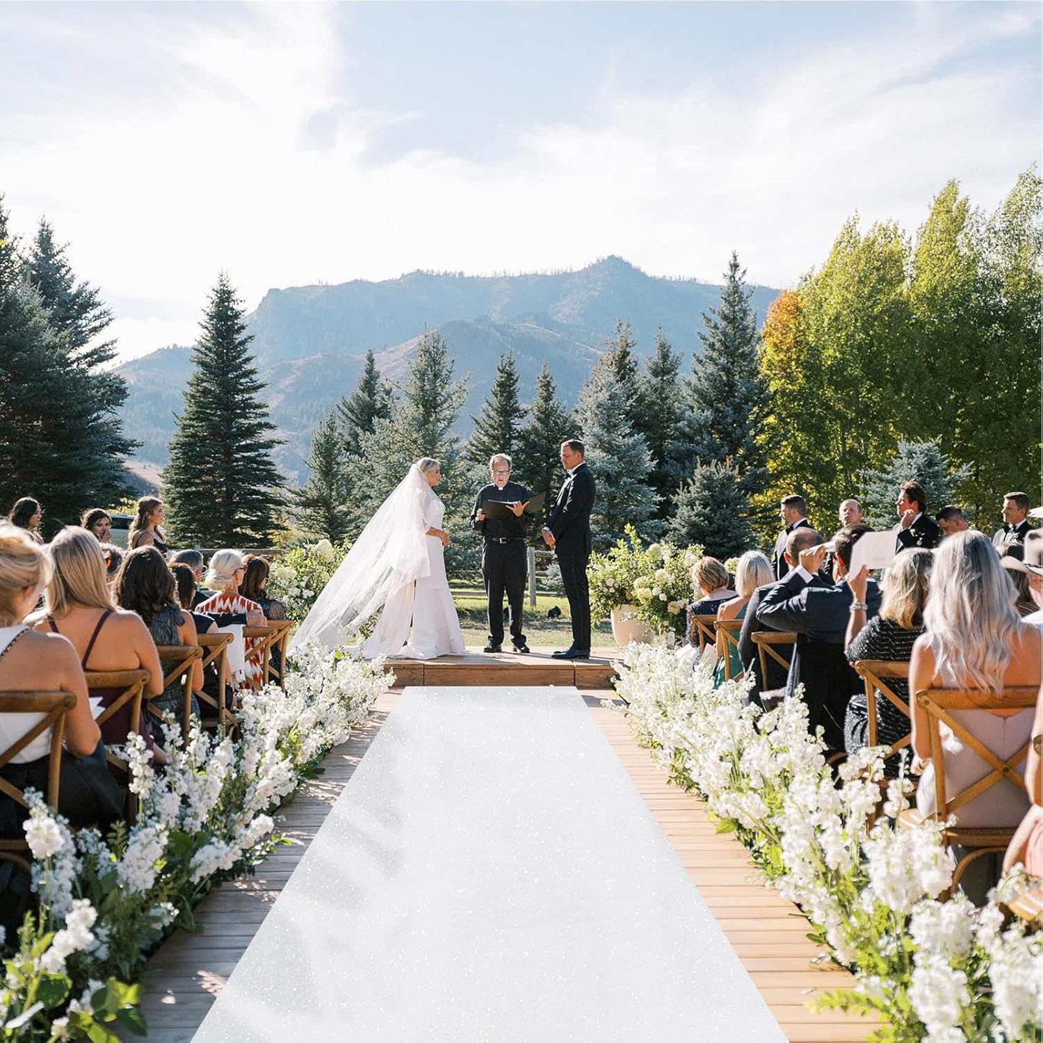 White Aisle Runner for Wedding Ceremony: 2FT×15FT Sequin Fabric - Sparkly Carpet Runner for Thanksgiving Day Bridal Shower Outdoor Grass Floor Indoor Rug Runner Hallway Decor