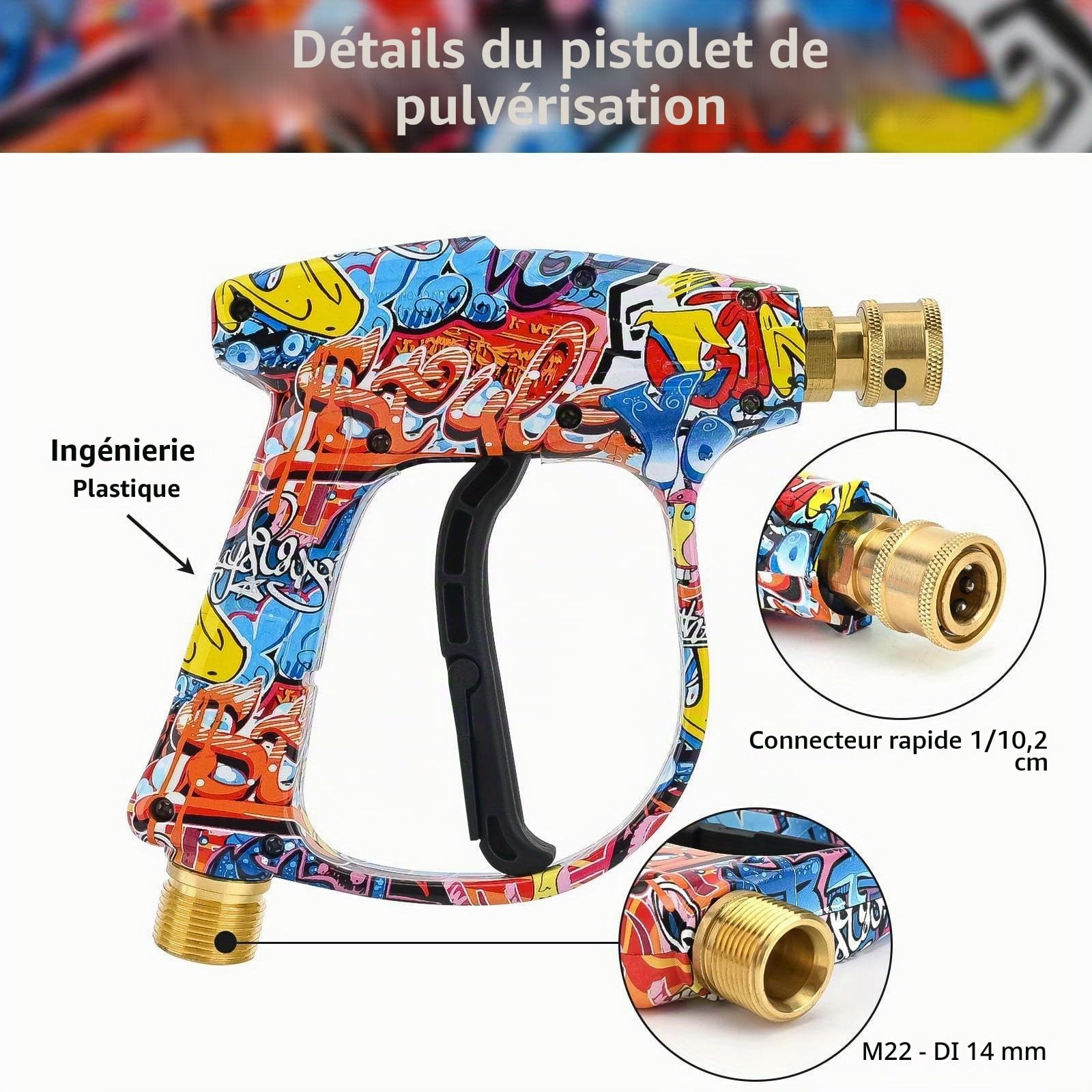 BEAR FORCE Pistolet pulvérisateur M22 ID14MM rapide 6,35 mm, 5 embouts, support buse, convertisseur, lavage voiture